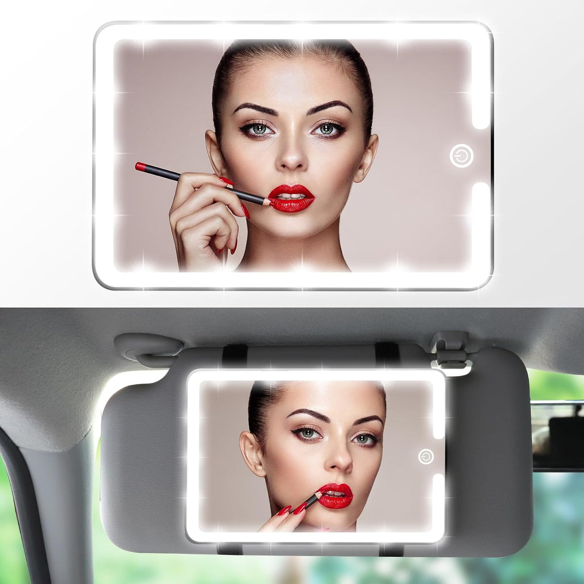 2PCS LED Mirror for Car Sun Visor Accessories,Mid-Size Car Visor Mirrors with 3-Color Dimmable Lights,Lighted Rear View Mirror for Universal Vehicle(BLACK)