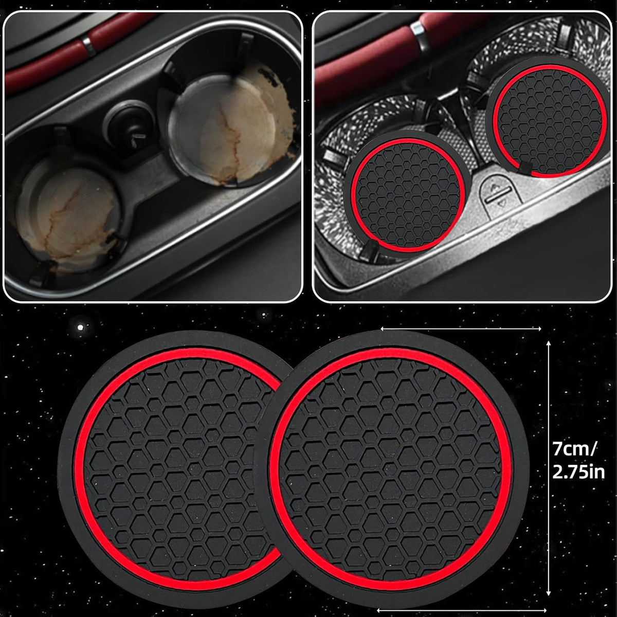 NBTEPEM 6 Pcs Red Steering Wheel Cover Set, Sport Microfiber Leather Steering Wheel Cover 14.5-15inch Universal, Car Center Console Cover, Seat Belt Cushion, Cup Coasters, Red Car Accessories Set