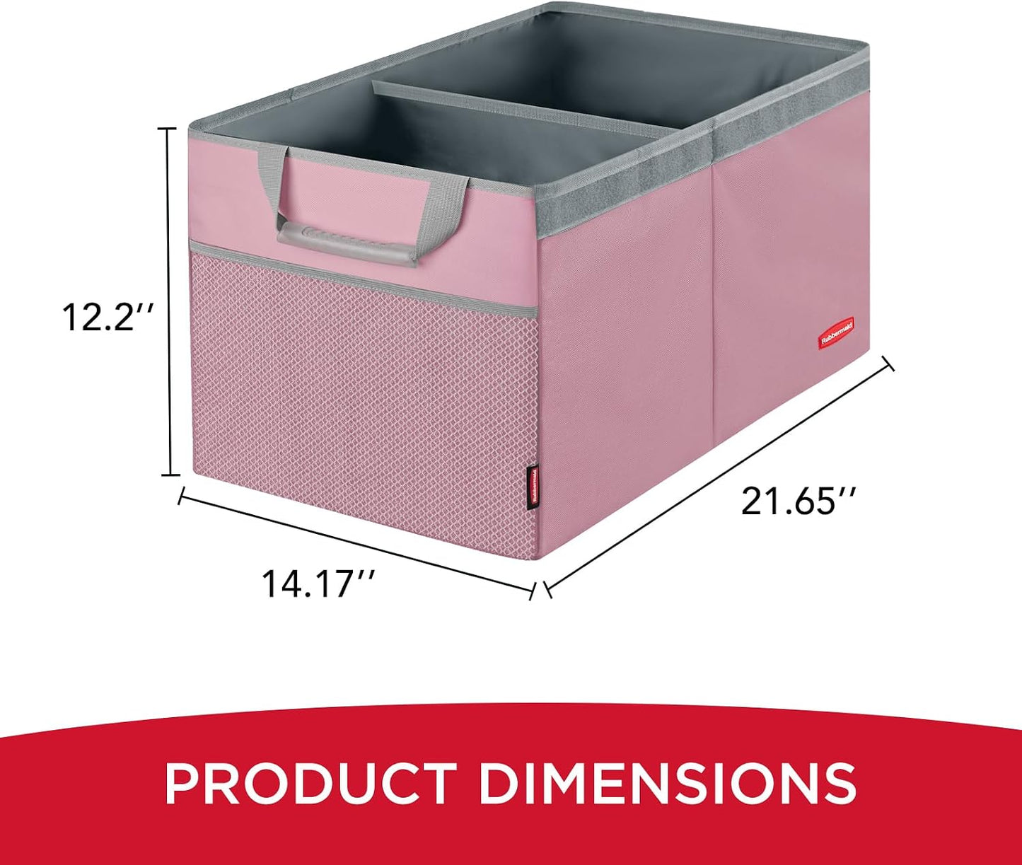 Rubbermaid Car Organizer, Collapsible Trunk Organizer, Multi-Compartment Car Storage Organization for Car Accessories, 2 Compartments With Cover, 21.65"*14.17"*12.2" - Pink