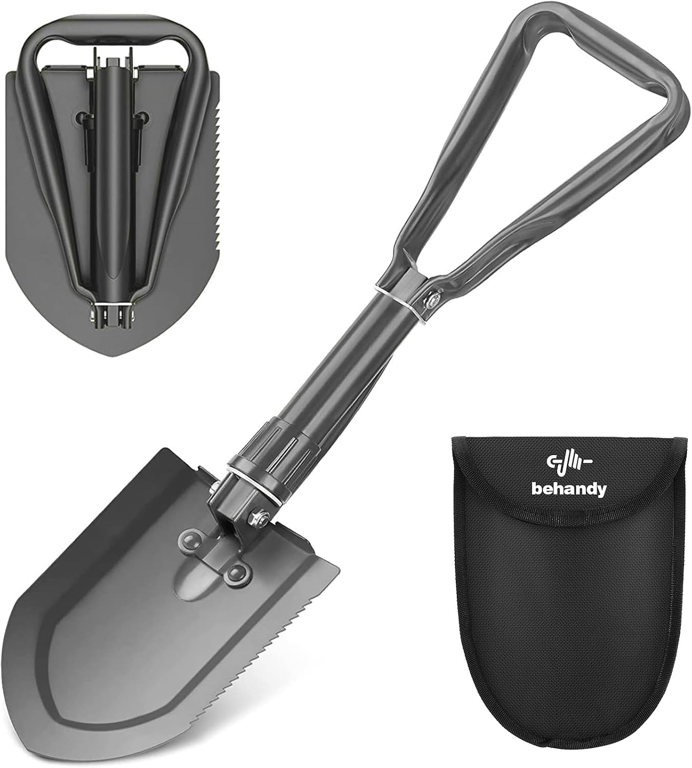 24.5" Collapsible Shovel, Heavy Duty Foldable Shovel, Camping Shovel and Pickax, Military Entrenching Tool for Gardening, Camping, Mud&Snow, Off Road, Portable Car Emergency kit