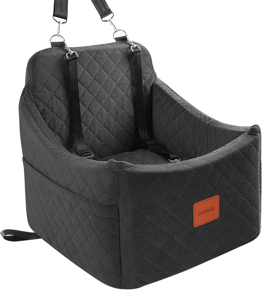 Small Dog Car Seat, Memory Foam Dog Booster Car Seats with Thick Cushion for Medium Dogs Under 35lbs, Detachable Washable Pet Seat with Storage Pockets,2 Safety Belts (Black, Medium)