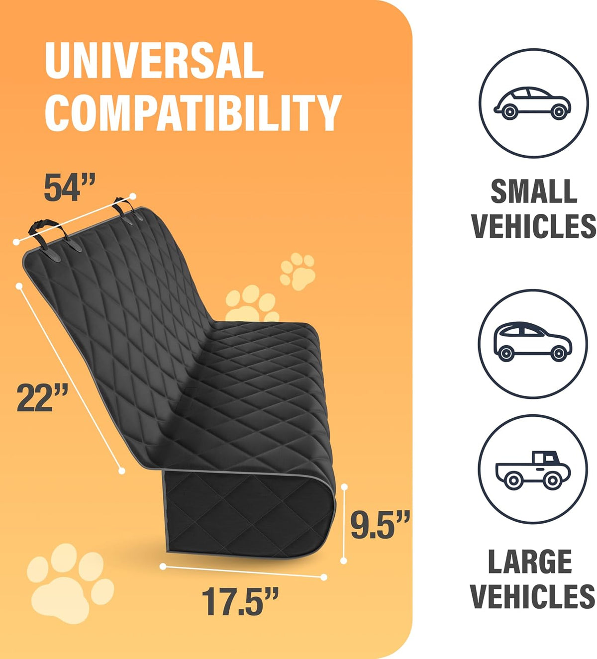 Active Pets Black Car Rear Seat Cover for Dogs, Durable Waterproof & Scratch Resistant Vehicle Backseat Protector, Nonslip Dog Accessory & Pet Protection for Back Seats, Machine Washable