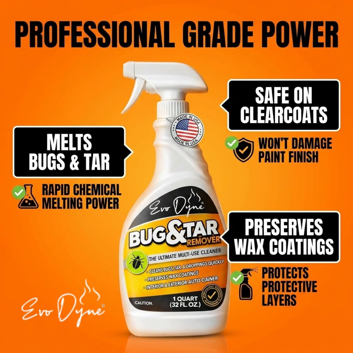 Evo Dyne Bug Remover for Car Detailing (32 fl oz Per Bottle), Made in the USA - Car Interior Cleaner Removes Tar, Droppings, Guts, Dirt, Grease | Ultimate Tree Sap Remover