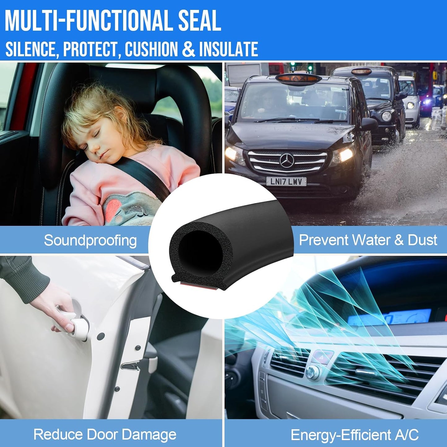alophoty 40 Ft Rubber Weather Stripping Door Seal, D Shaped Automotive Weather Stripping, Car Door Seal Strip, Self Adhesive Soundproofing Weatherstripping for Doors Windows Car Truck Auto RV