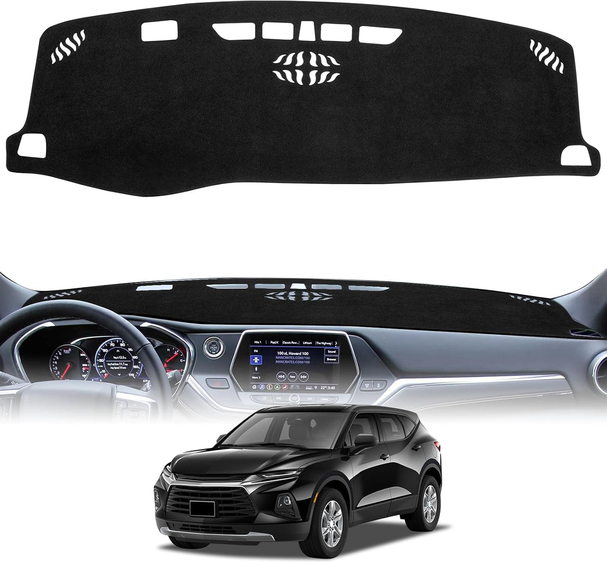 Dash Cover Mat Compatible with Chevy Blazer 2019 2020 2021 2022 2023 2024 2025 (Not fits for EV)Car Interior Dashboard Cover Mat Nonslip Dashmat Sunshade Glare UV Rays Protector Accessories Custom Fit
