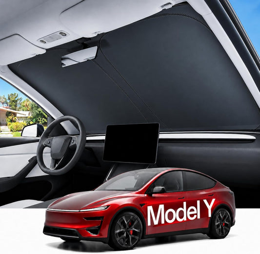 REEVAA Upgraded for Tesla New Model Y 2016-2026 (Juniper) Windshield Sunshade [Tailored Fit, 99% Sun Protection] Foldable Sun Shade Car Accessories with Storage Bag