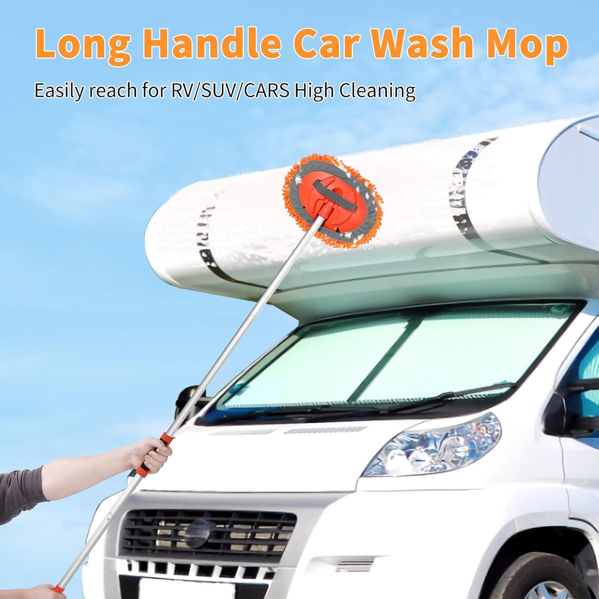 62'' Car Wash Brush with Long Handle, Complete Car Wash Kit, Scratch-Free Car Cleaning Brush Mop Kit with Clay Bar, Wash Mitt, Window Squeegee, Wheel Brush, Storage Bag for Car Truck RV