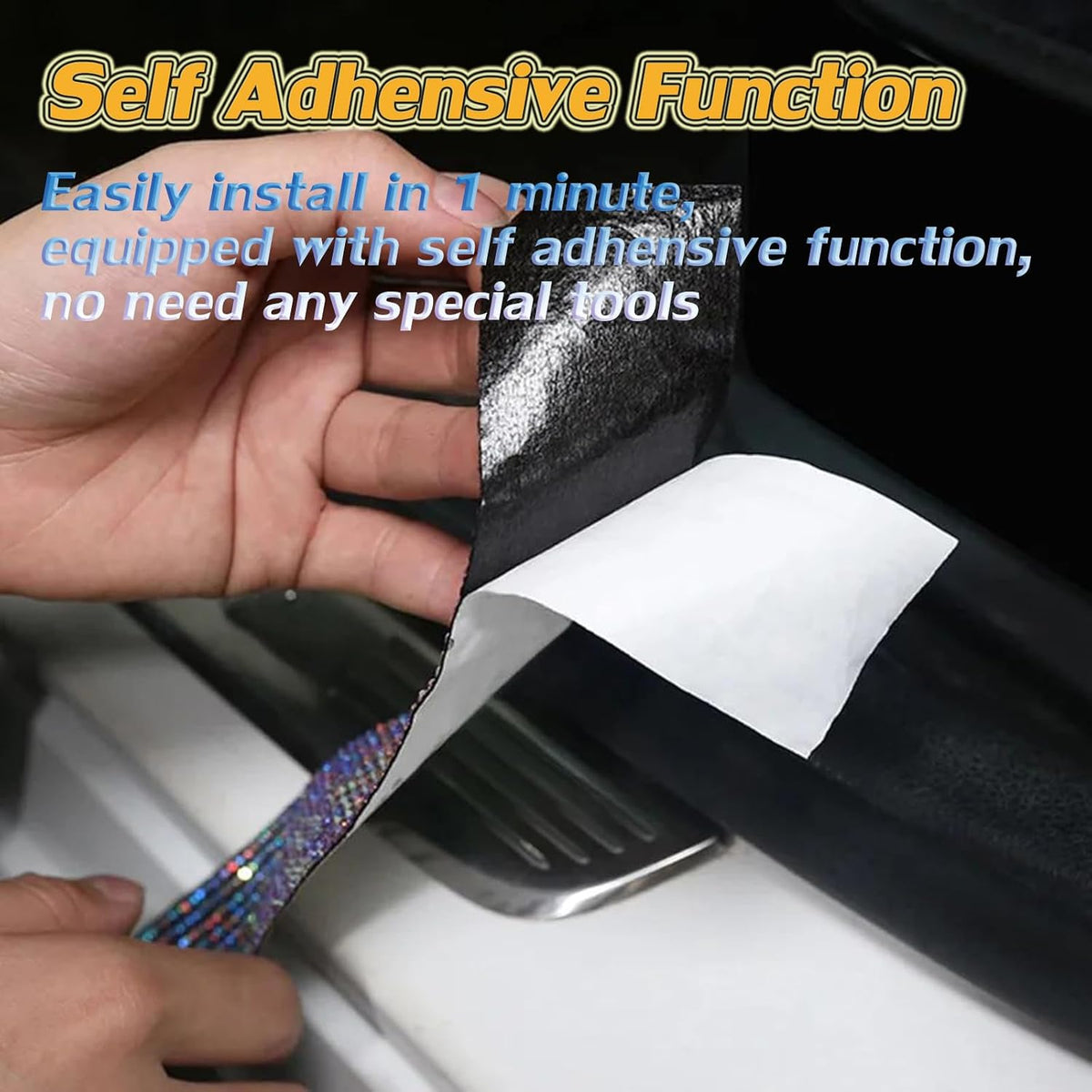 Car Door Sill Protector with Bling Rhinestones 2PCS Door Edge Guard Scuff Cover Protectors Anti-Scratch Strip Sticker Bumper Protector for Truck Car 5CM x 60CM (Red)