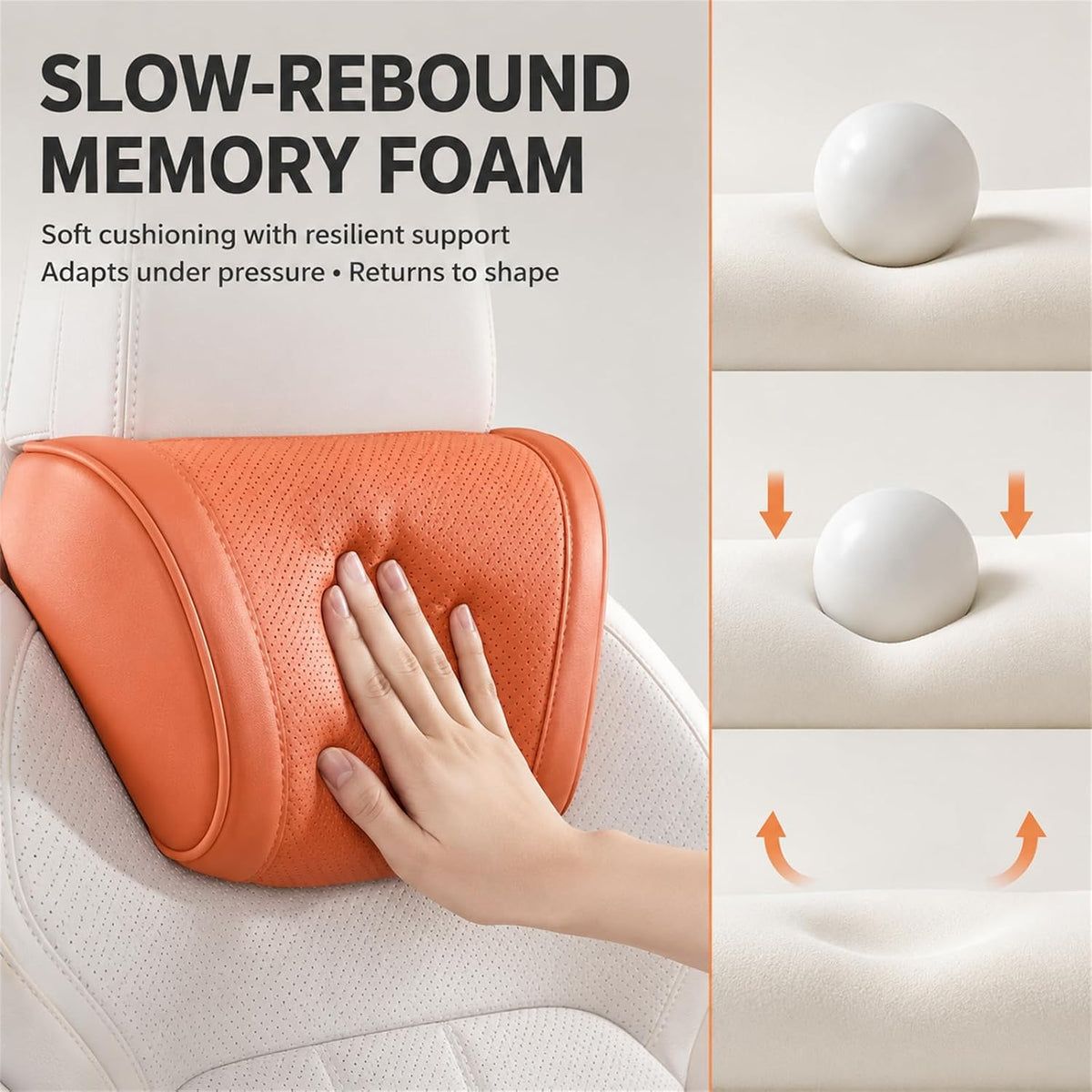 Universal Memory Foam Car Headrest Neck Pillow and Lumbar Support Pillow Set Ergonomic 2 Piece Car Seat Back Cushion with Breathable PU Leather Adjustable Straps for Driving SUVs Trucks，Purple