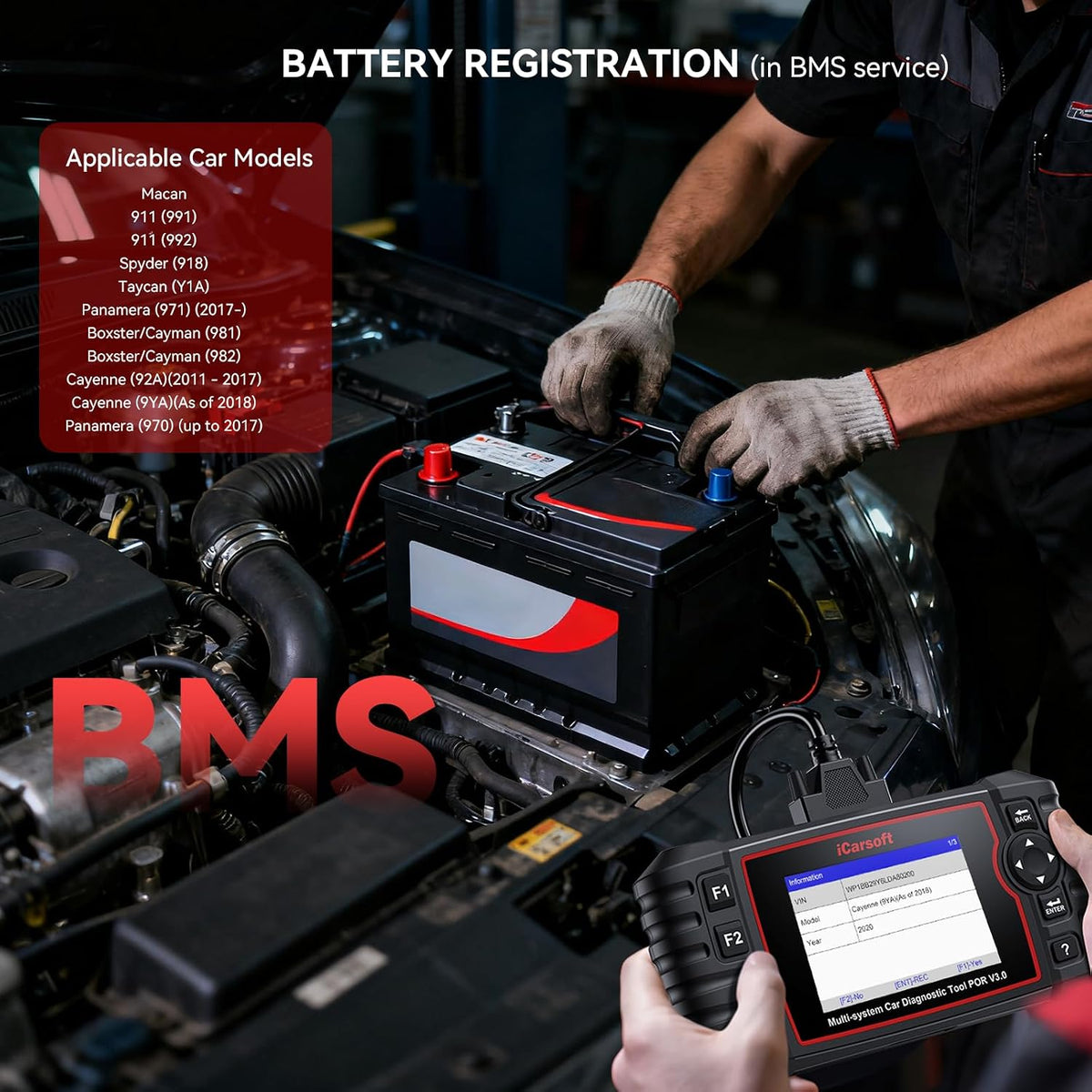 Bidirectional Diagnostic Tool for Porsche/Cayenne, iCarsoft POR V3.0 All System OBD2 Scanner, 26 Resets +12 Extra Services Battery Registration Code Reader for Porsche,Support CAN-FD, Free Update