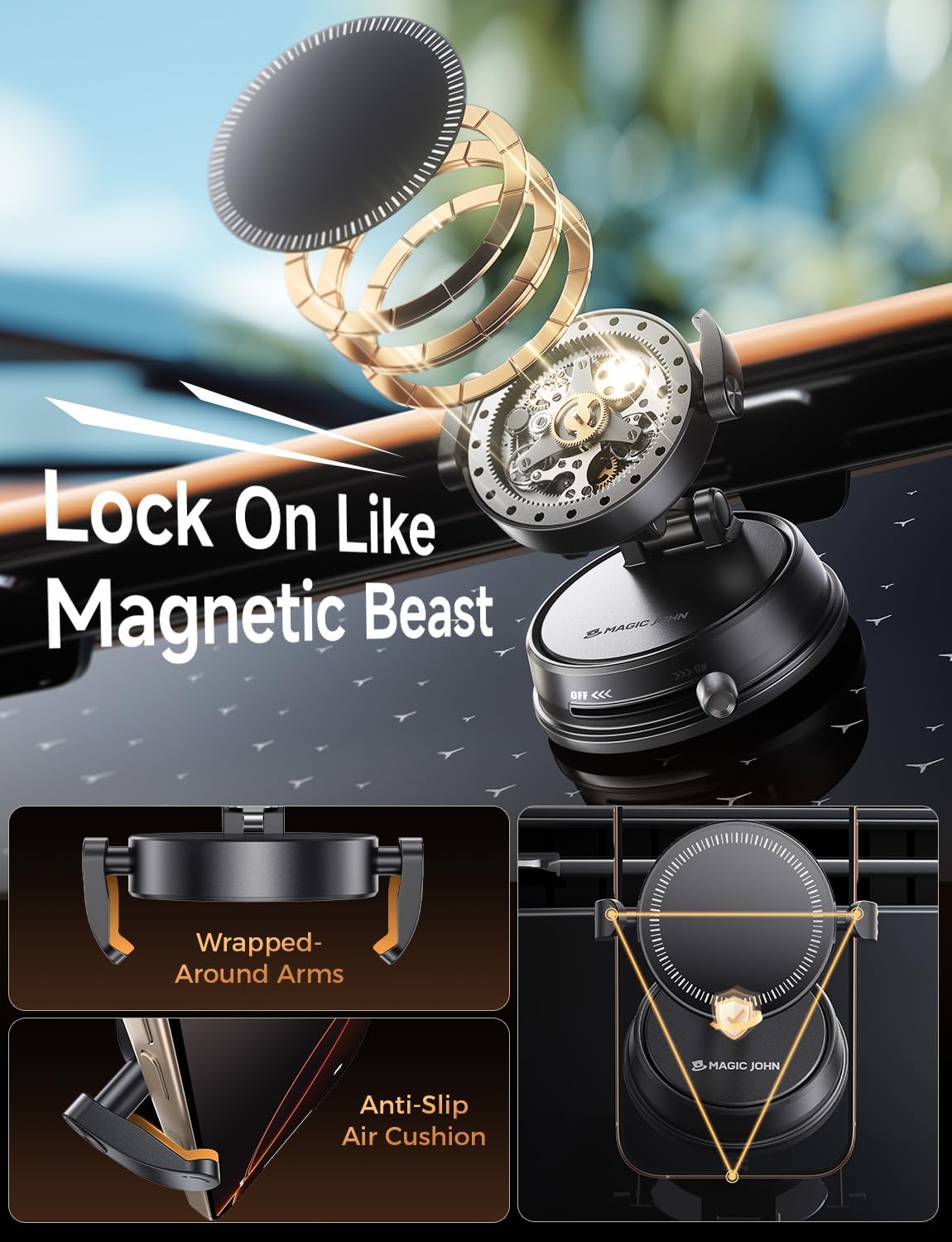 MAGIC JOHN for Magsafe Car Mount, Magnetic Phone Holder for Car