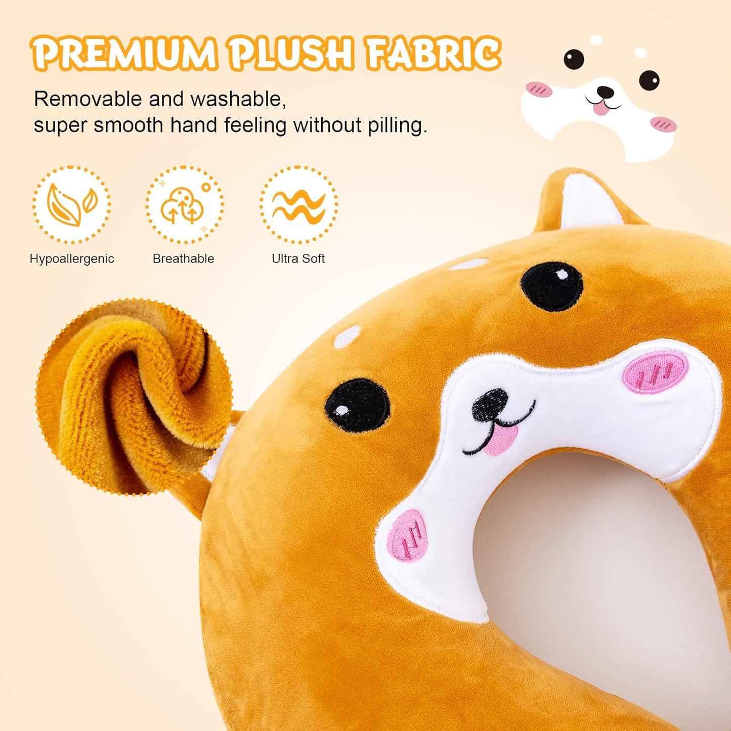 Cirorld Travel Pillow for Kids Adult Cute Neck Pillow for Traveling Memory Foam Airplane Pillow Sleep Mask Animal Flight Pillow Head Rest Neck Support for Cars Long Flights (Dog, 3-8 Y/O)