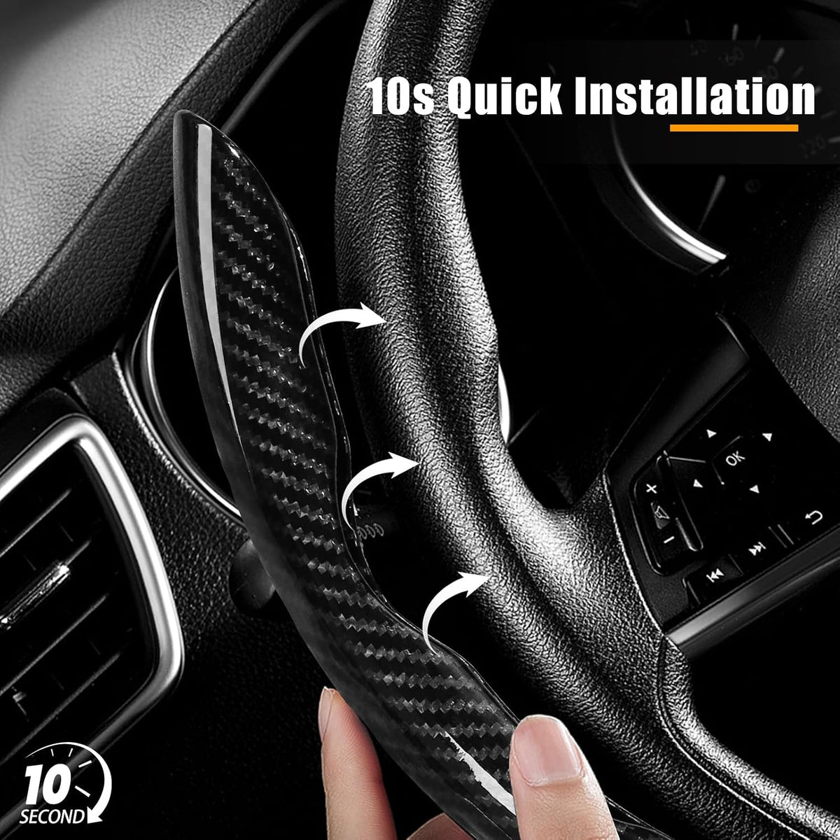 Carbon Fiber Steering Wheel Covers 3 Piece Clip on Steering Wheel Cover (Black)