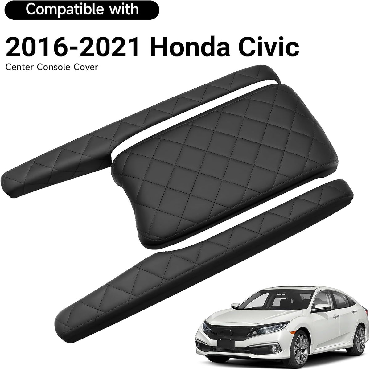 3PCS Center Console Cover Compatible with Honda Civic 2016-2021 LX/Sport/EX/Si/Touring Accessories Leather Armrest Cover Center Console Side Covers