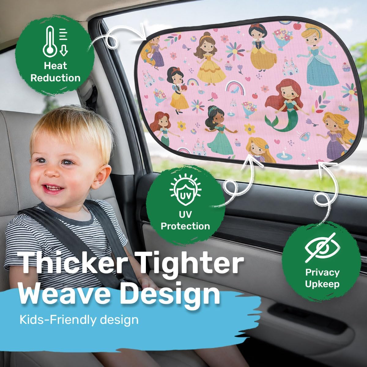 GENANY Lovely Princess Car Side Window Sun Shades 2 Piece 21 x 14 Inch