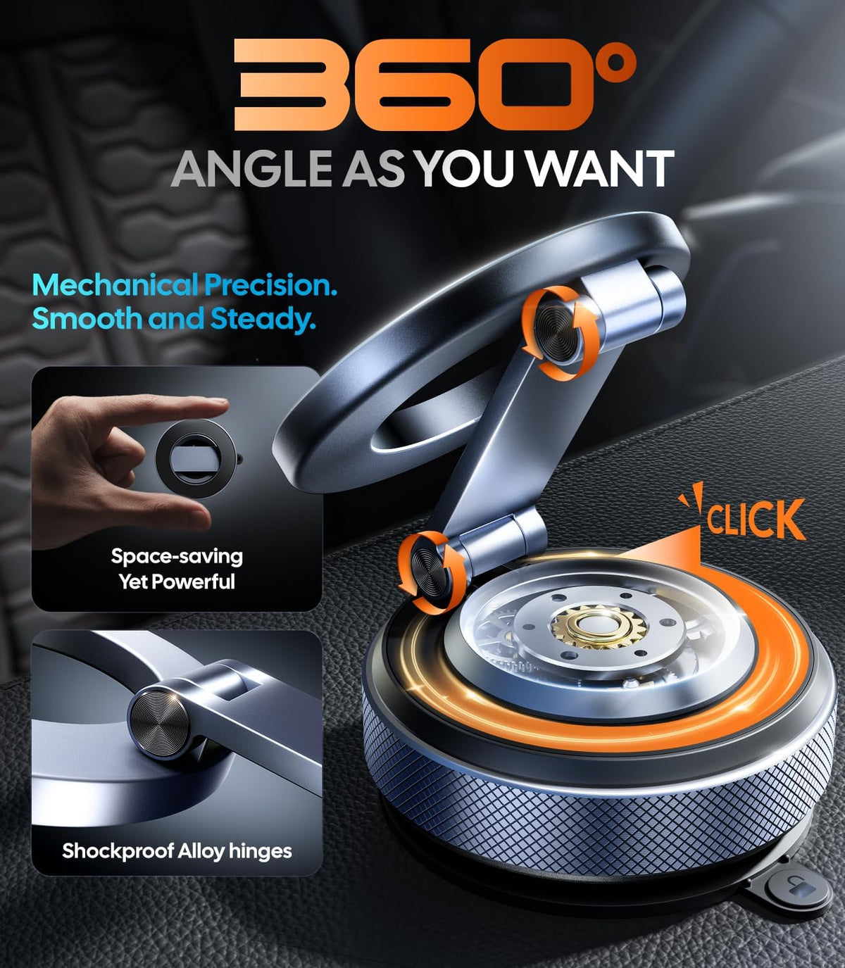 Wigoo Vacuum Magnetic Phone Holder for Car, MagSafe Car Mount, Black