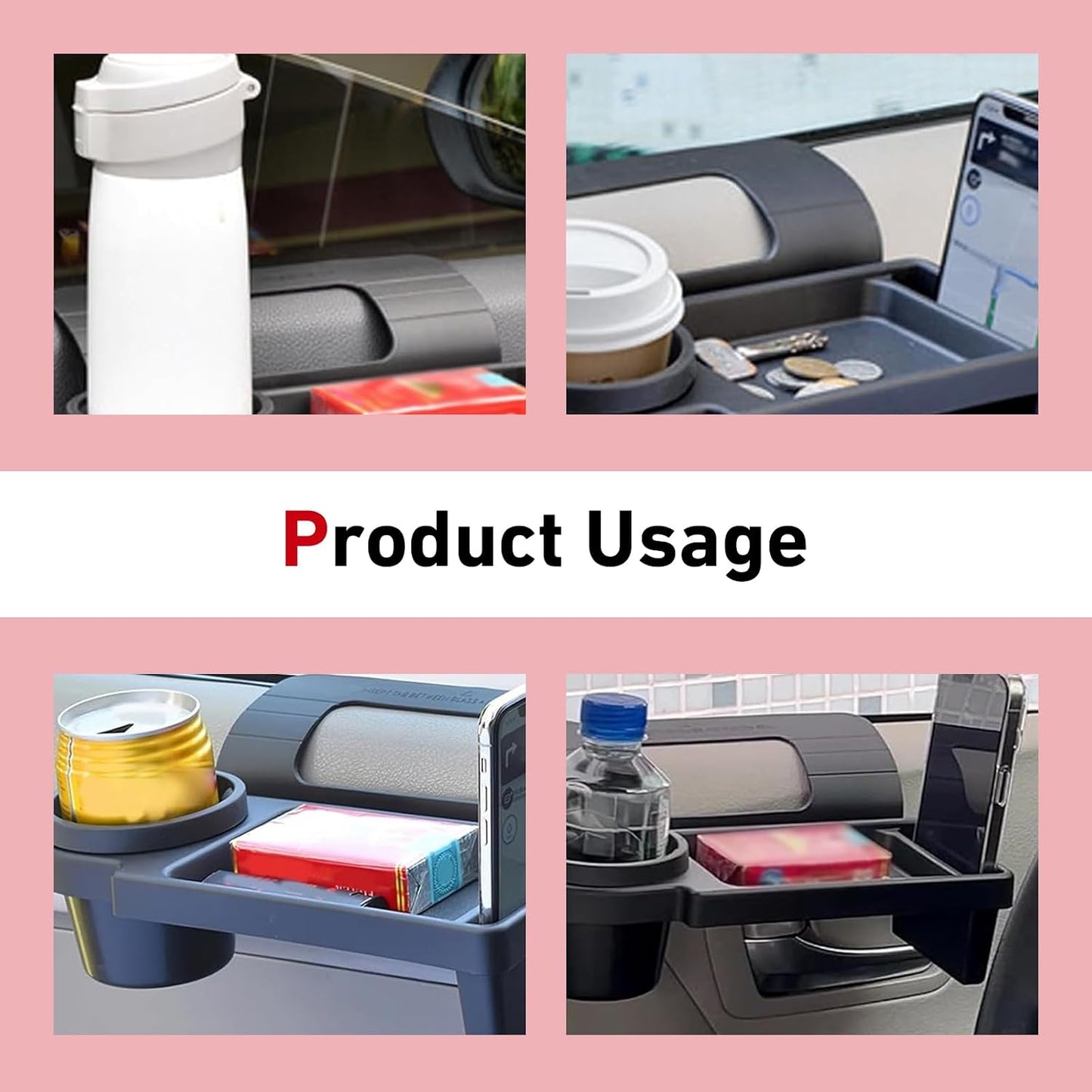 Car Window Storage Organizer, Vehicle Door Side Hanging Storage Box with Cup Holder & Phone Mount, Clip-on Car Door Edge Storage Box for Cell Phone, Wallet, Keys, Sunglasses (Style 1)