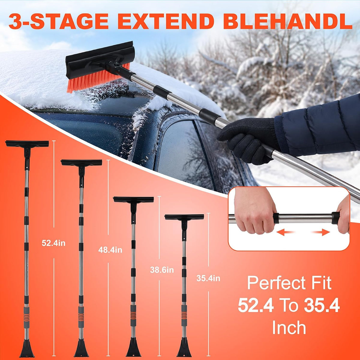 51" Car Ice Scraper and Snow Brush with Foam Grip,3-in-1 Ice Scrapers for Car Windshield, Effortless Winter Vehicle Maintenance Extension for Cars, Trucks, and SUVs
