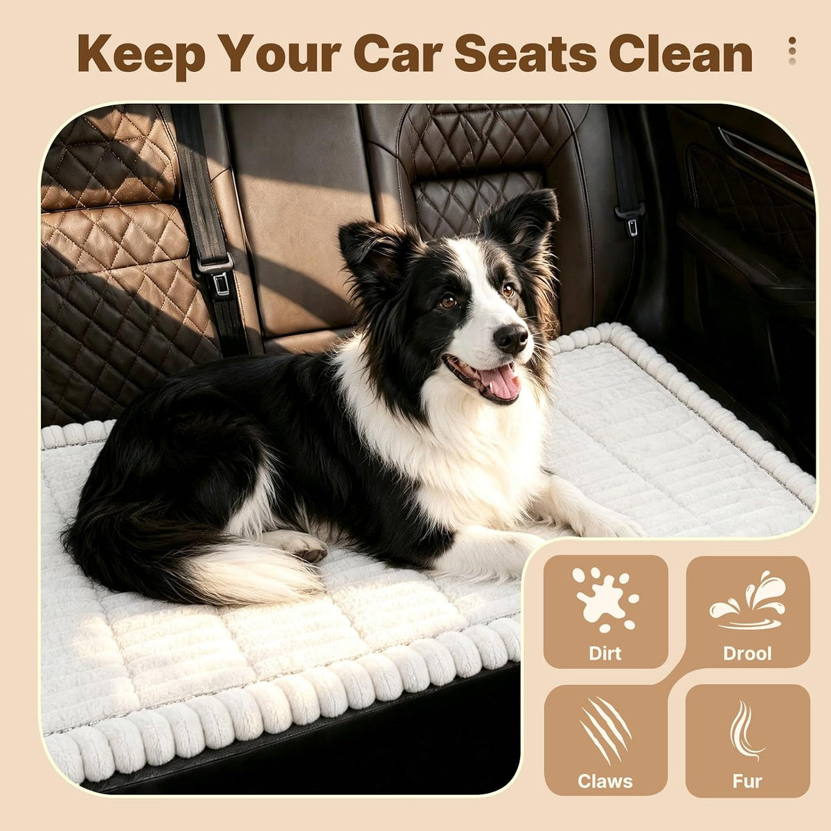 Dog Car Seat Cushion, Extra-Thick Non-Slip Backseat Mat, White