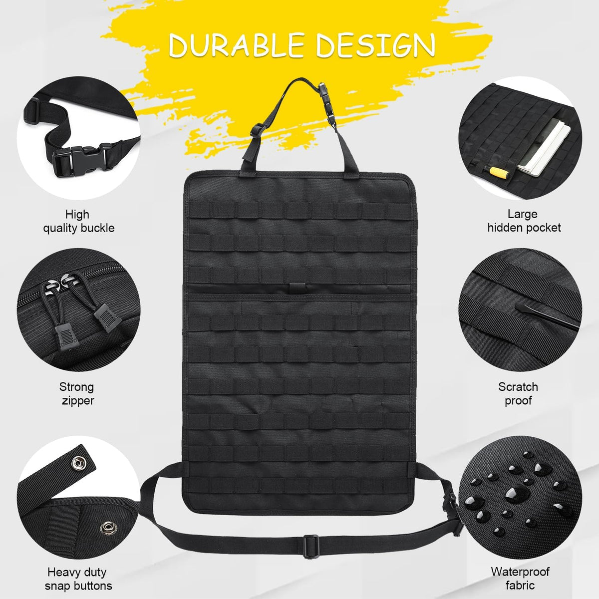 Tactical Car Seat Back Organizer, 2025 Upgrade Tactical Vehicle Panel Organizer with 5 Detachable Molle Pouch for Car Truck Ford Jeep Vehicle