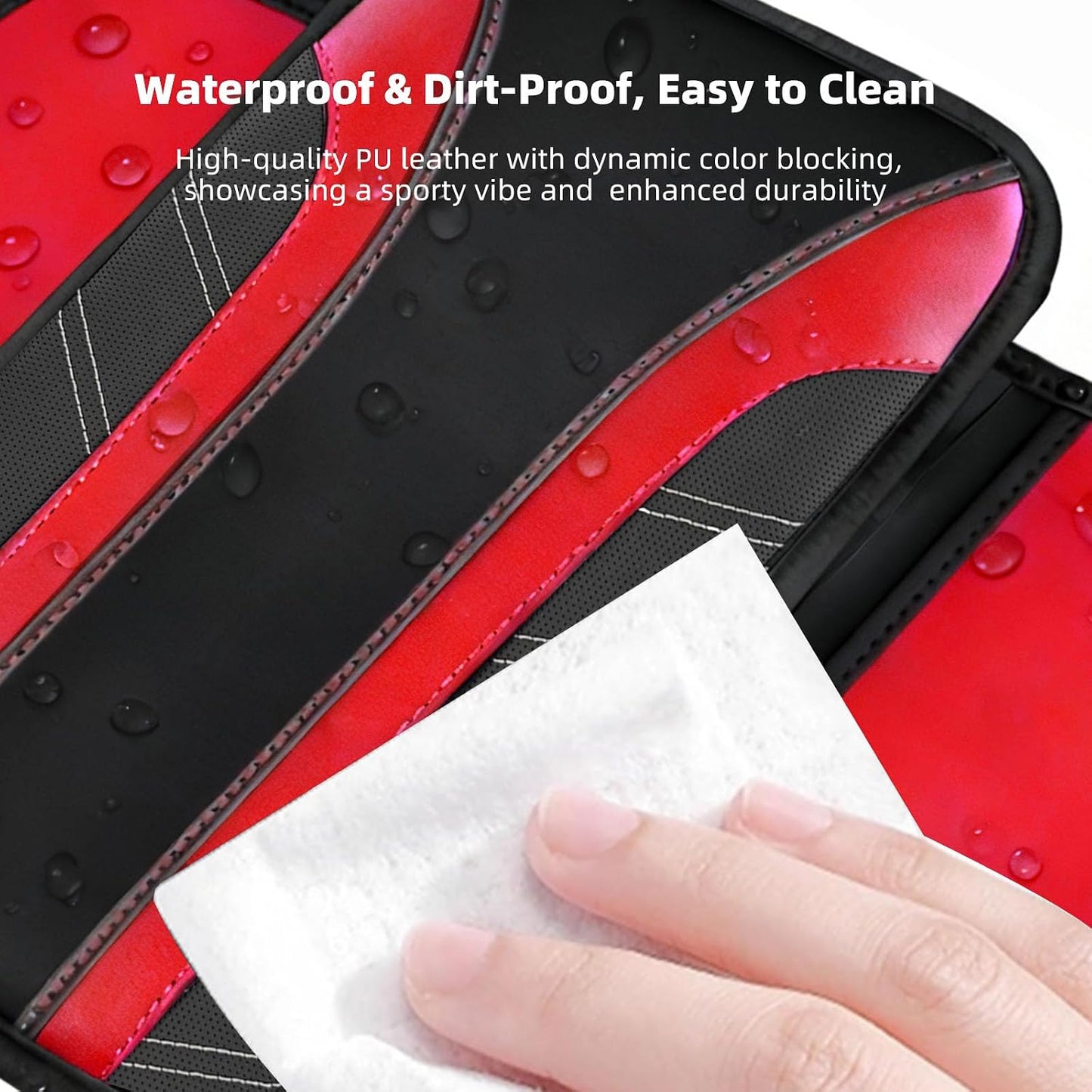 NBTEPEM Red Center Console Cover, Sporty Leather Armrest Cover Cushion with 2 Storage Pockets, Universal Auto Middle Console Protector, Car Interior Accessories for Most SUV, Truck, Sedan Vehicles