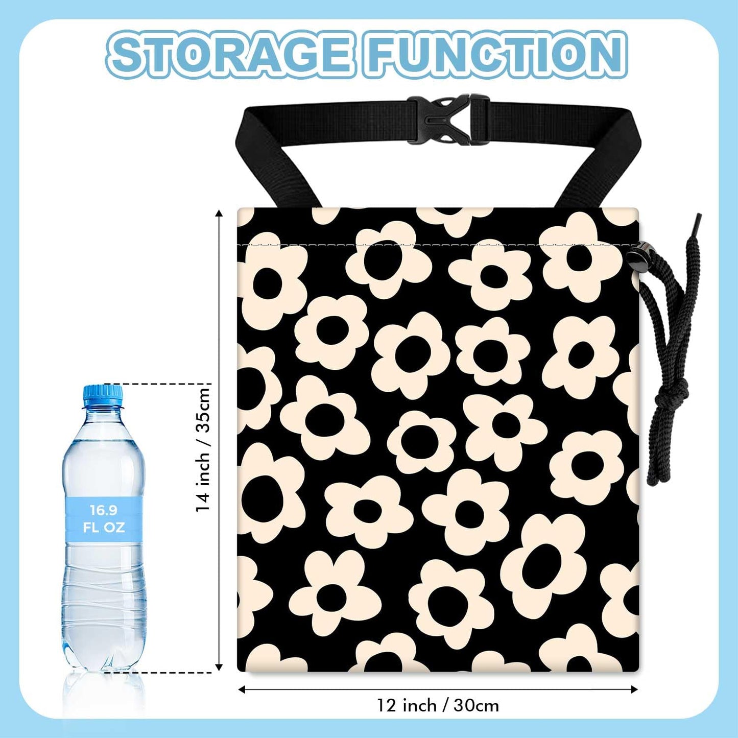 Black Flower Car Trash Bag - Waterproof Car Trash Bag Hanging Leakproof Car Garbage Bag - Washable Reusable Trash Bag for Car Interior Hanging Organizer Storage Vehicle Travelling Camping