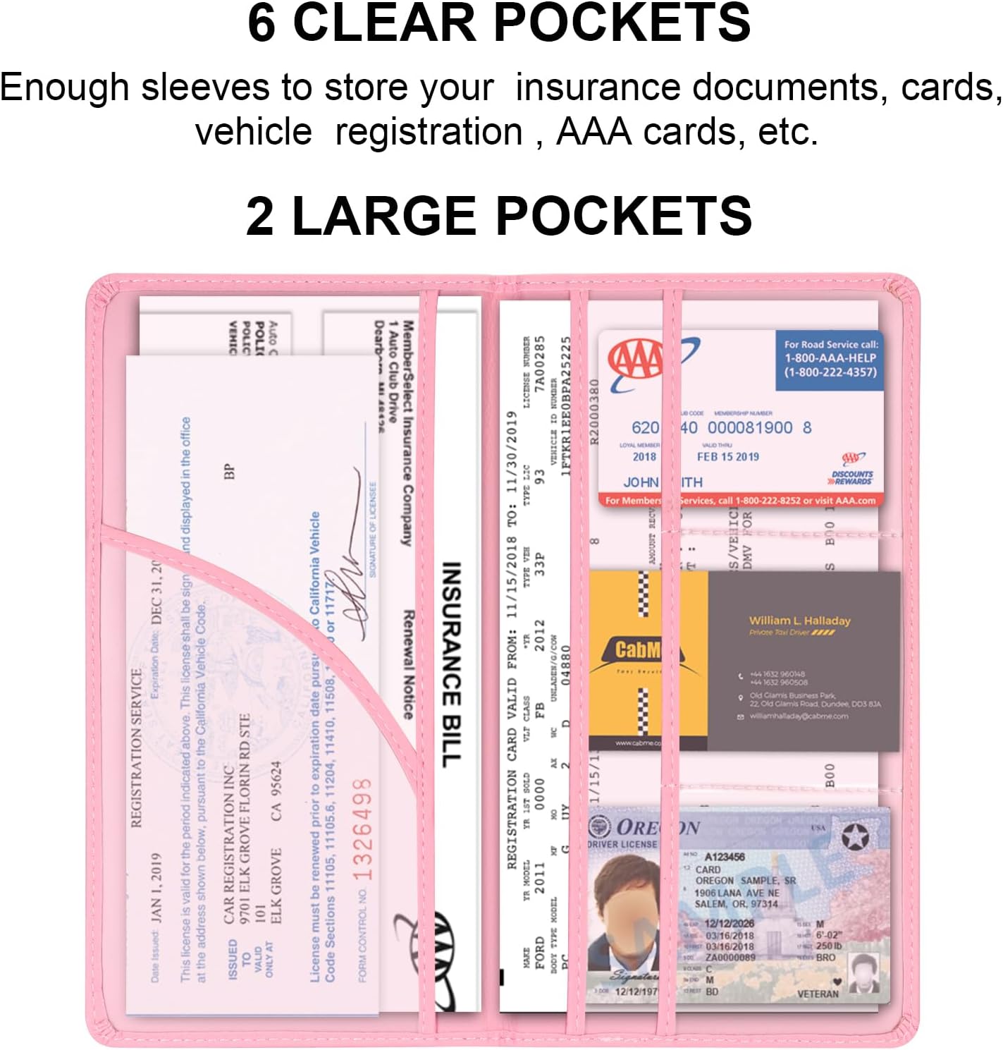 Cacturism Car Registration and Insurance Holder, Car Accessories Vehicle Glove Box Car Organizer Women Car Accessories with Magnetic Shut for Cards, Essential Document, Driver License, Pink