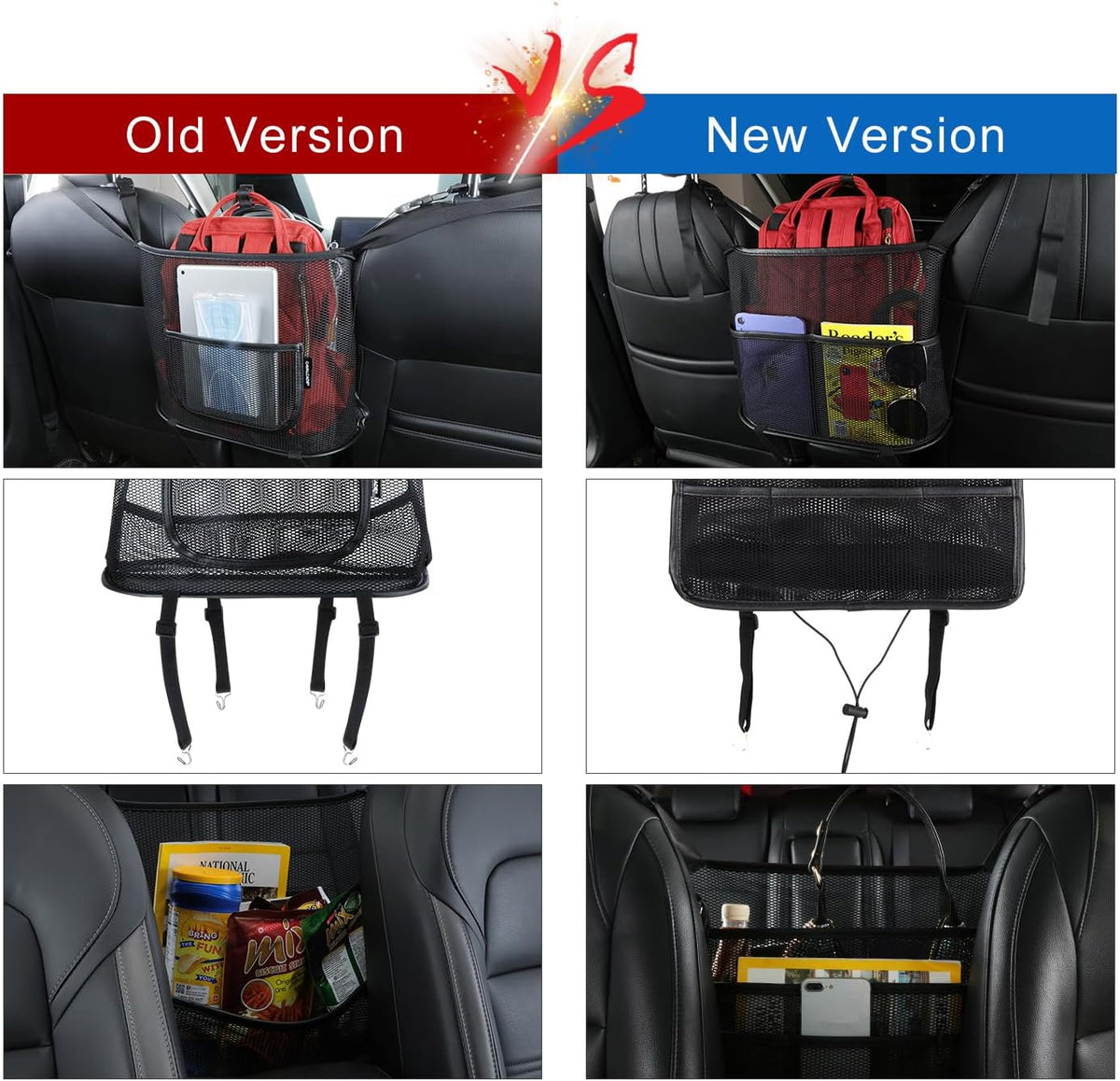 Cavalcade Car Net Pocket, Back Seat Mesh Organizer, Automotive Console Handbag Holder, Netting Pouch Storage Bag for Car, Barrier of Backseat Pet Kids, Black