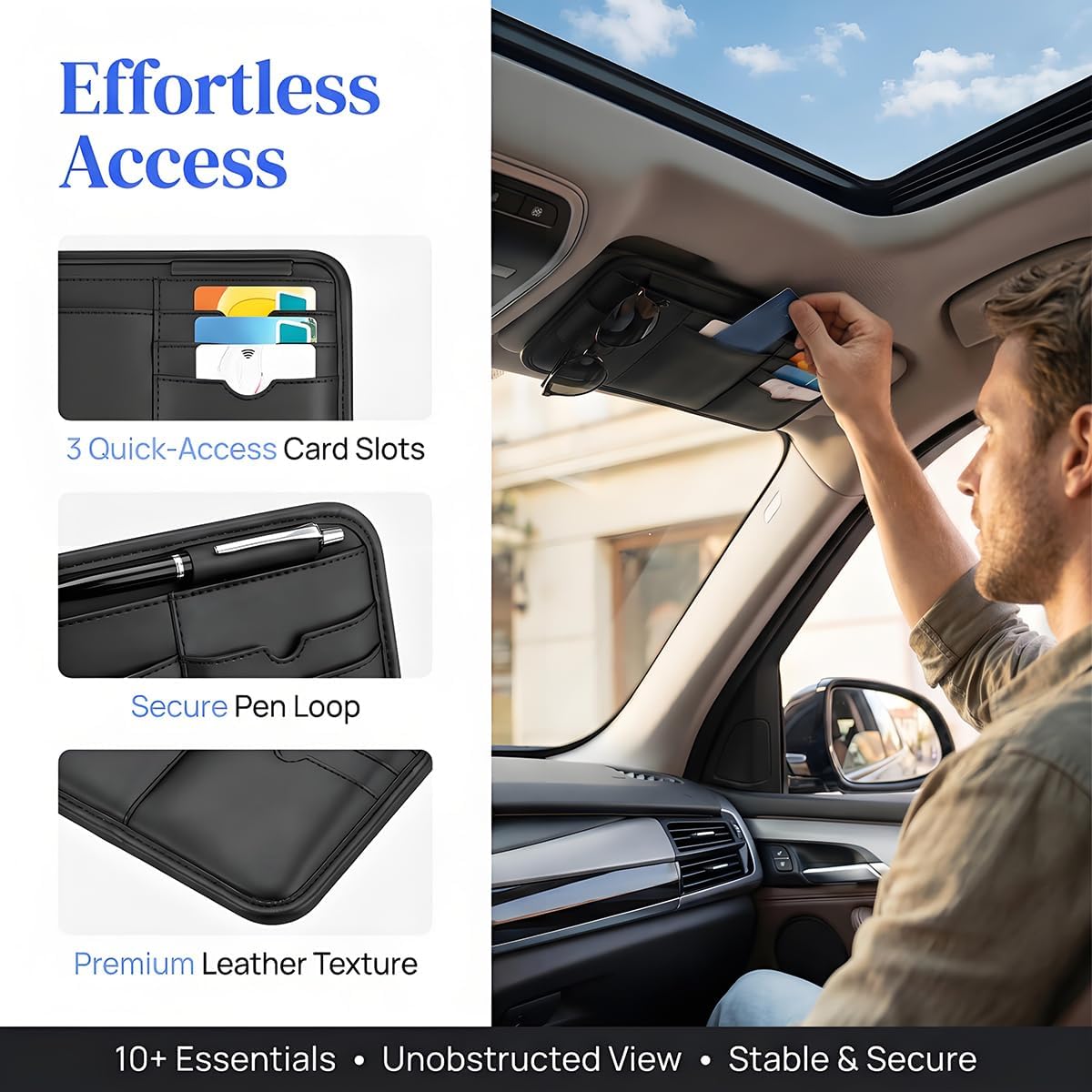 Car Visor Organizer, Multi-Pocket Scratch-Resistant Vehicle Sun Visor Storage Pouch with Sunglass Holder, Sunshade Eyeglasses Card Holder Organizer Bag Car Accessories, Universal Fit