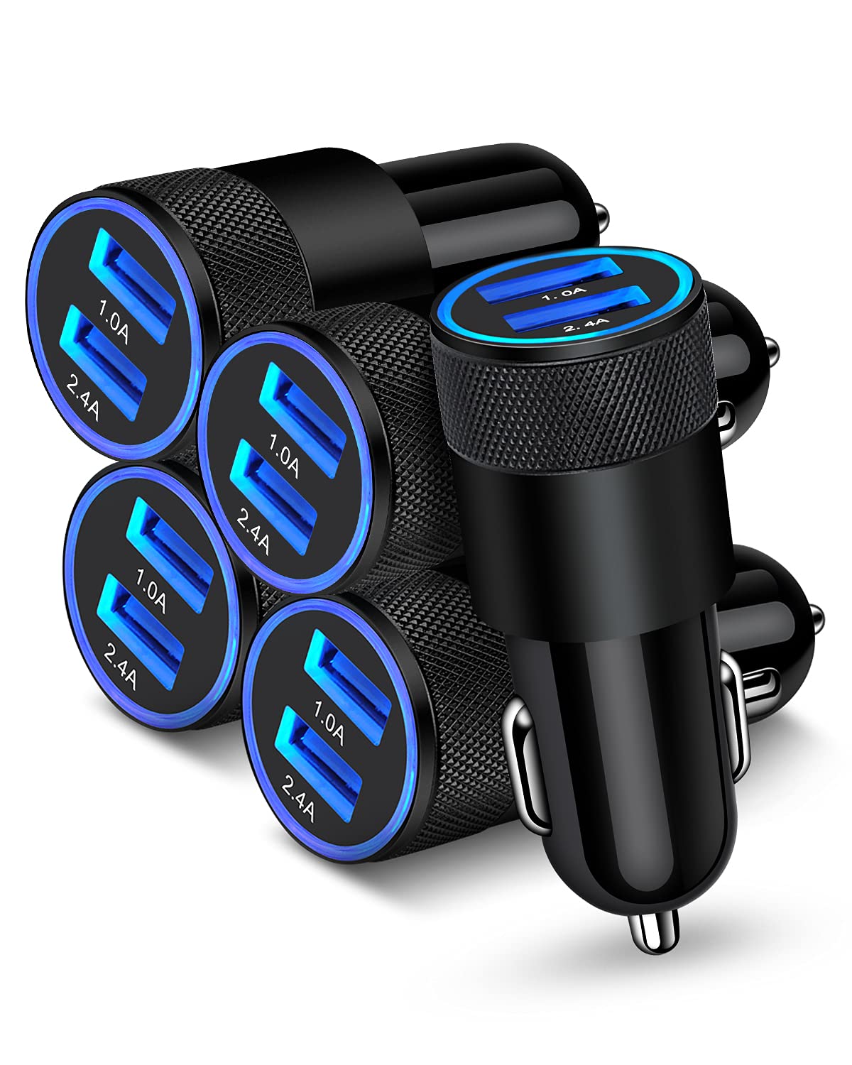 [5pcs] Car Charger Adapter, USB Multi Port Cigarette Lighter Fast Charging