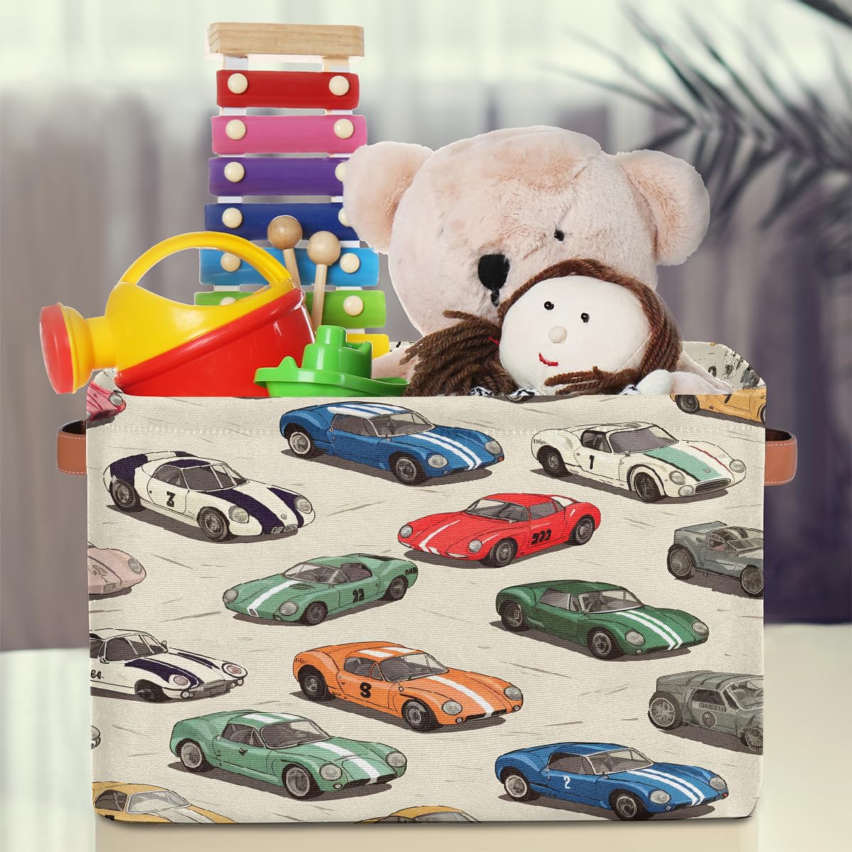 Race Cars Storage Baskets for Organizing, Fabric Collapsible Storage Bins Box Cool Decorative Toy Organizer Baskets for Closet Shelves Gift Basket 1 Pc