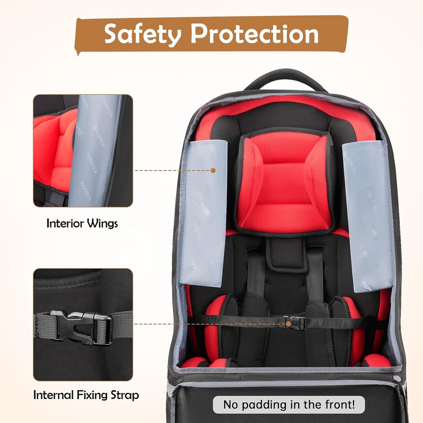 YOREPEK Padded Car Seat Travel Bag for Airplane, Gate Check Carseat Backpack for Air Travel, Baby Travel Essentials for Flying, Car Seat Stroage Cover Bag (All Black)