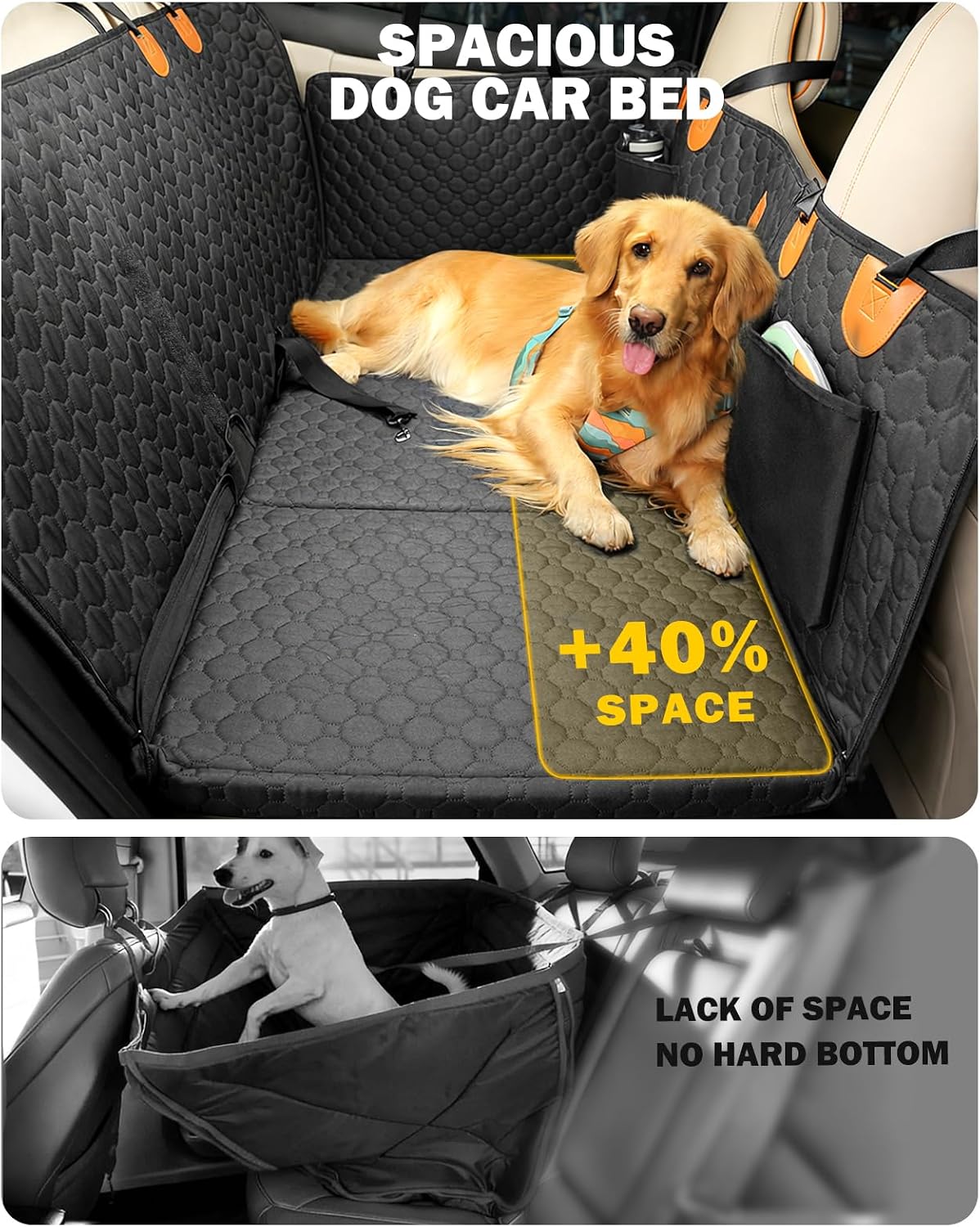 Back Seat Extender for Dogs, Waterproof Dog Car Seat Cover for Back Seat with Hard Bottom, Upgraded Material, Anti Scratch, Easy to Use and Clean, Holds 420lbs