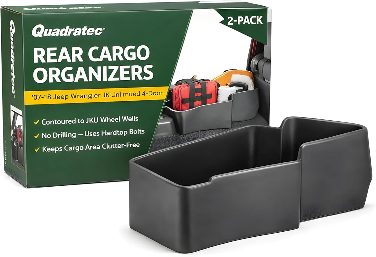 Quadratec Rear Wheel Well Storage Organizer Bin, 2-Piece Set for Left & Right Side - Fits Jeep Wrangler JL Unlimited 4-Door 2018-2022 - Interior Jeep Wrangler Accessories - Cargo Area Storage Box