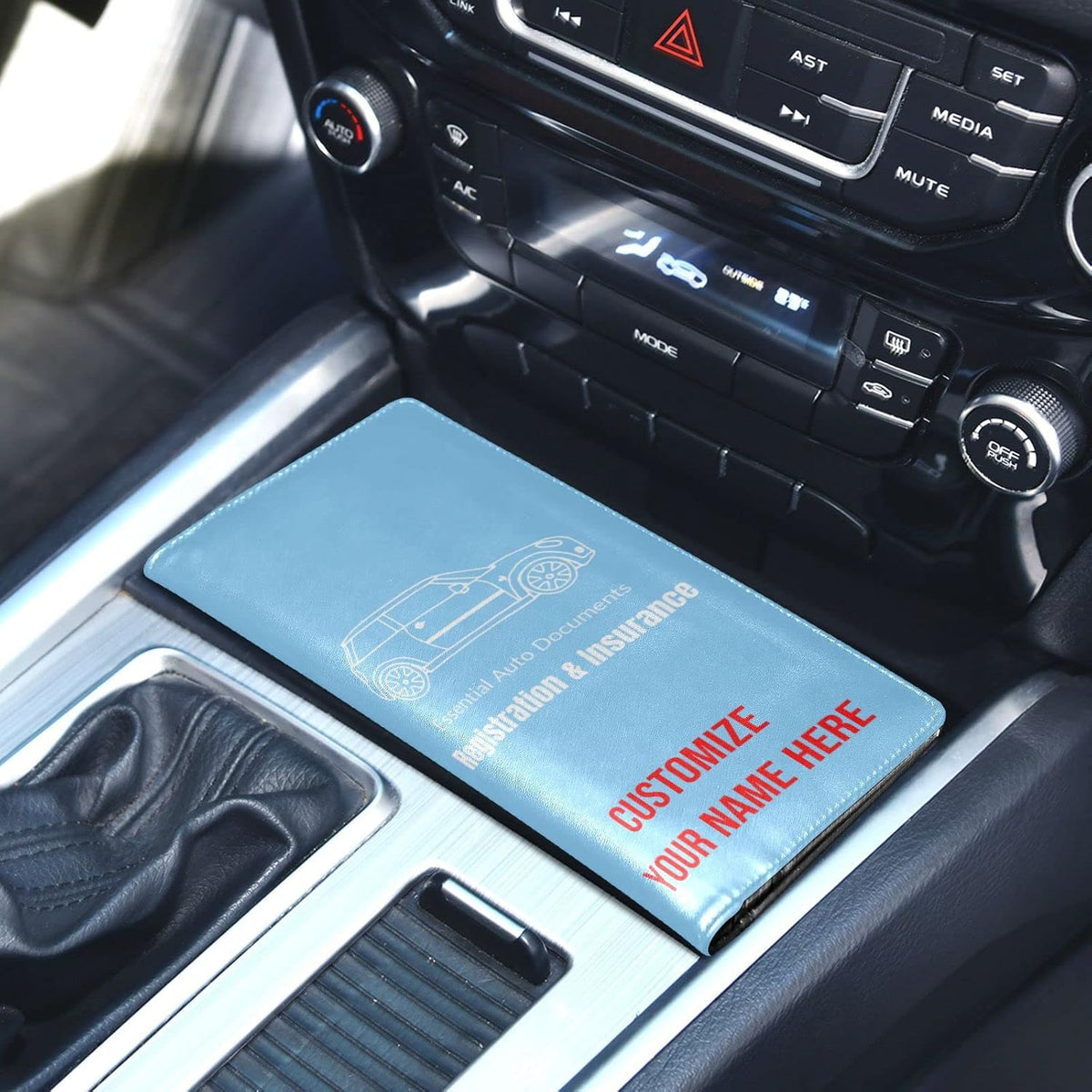 Custom Car Registration and Insurance Card Holder Personalized Leather Glove Box Organize Men Women Wallet Accessories Case for Cards, Essential Document Driver License Light Blue