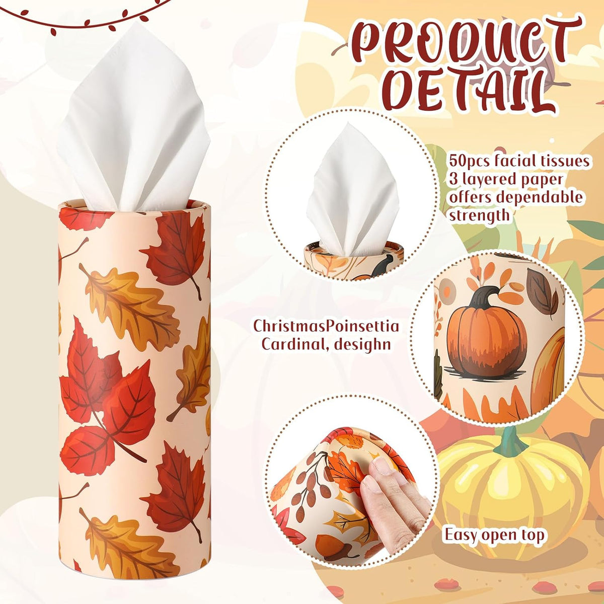 Cinnvoice 20 Pcs Fall Thanksgiving Car Tissues Cylinder with 3 Ply Facial Tissues Bulk Round Tissue Boxes Tubes Travel Tissue for Car Cup Holder Home Bathroom Office Accessories