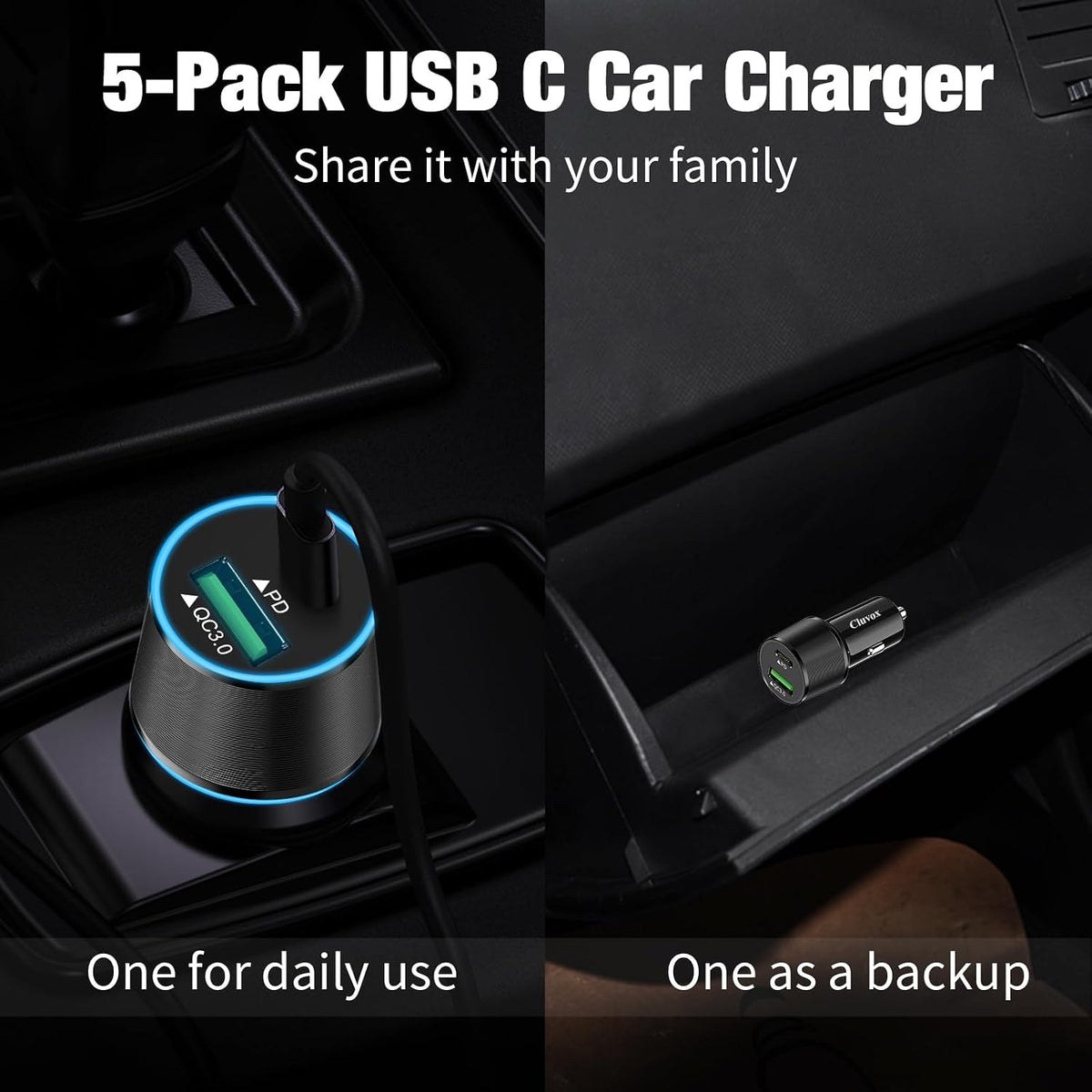 5 Pack 38W USB C Car Charger, Cigarette Lighter Adapter for iPhone/Android