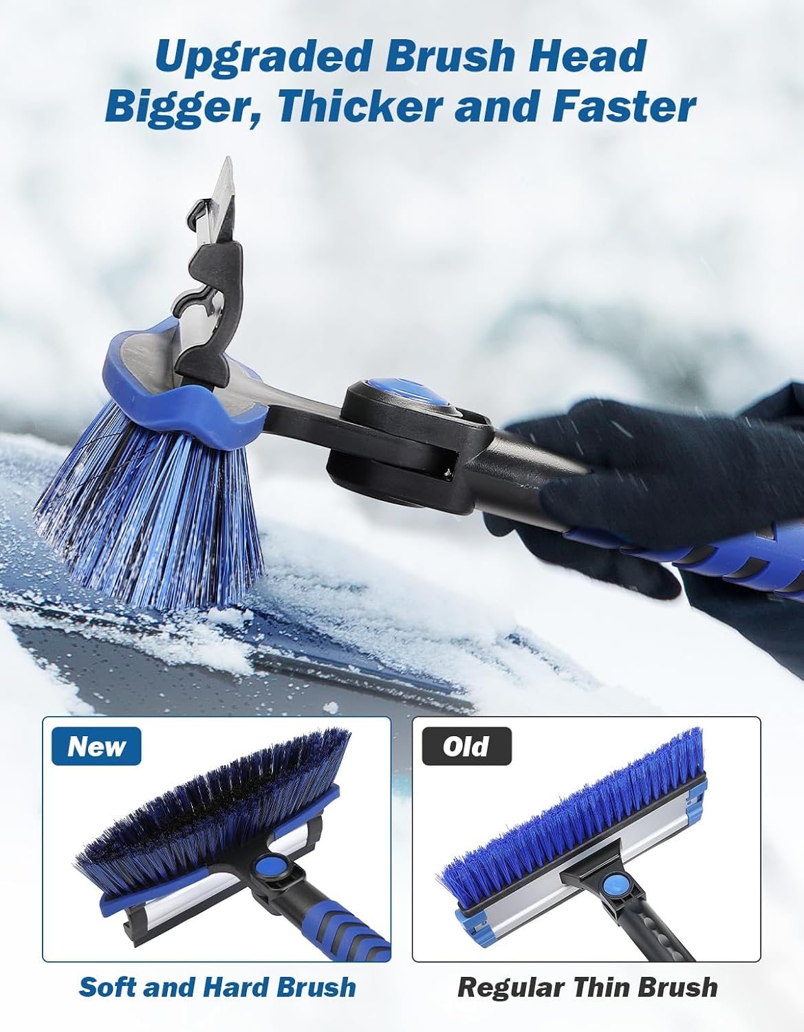 JOYTUTUS 41.5″ Extendable Snow Brush and Ice Scraper, 270°Pivoting Snow Scraper Brush for Car Windshield, Telescoping Ice Scraper, Foam Grip, Heavy Duty Snow Remover for Cars, Trucks, SUV (Blue)