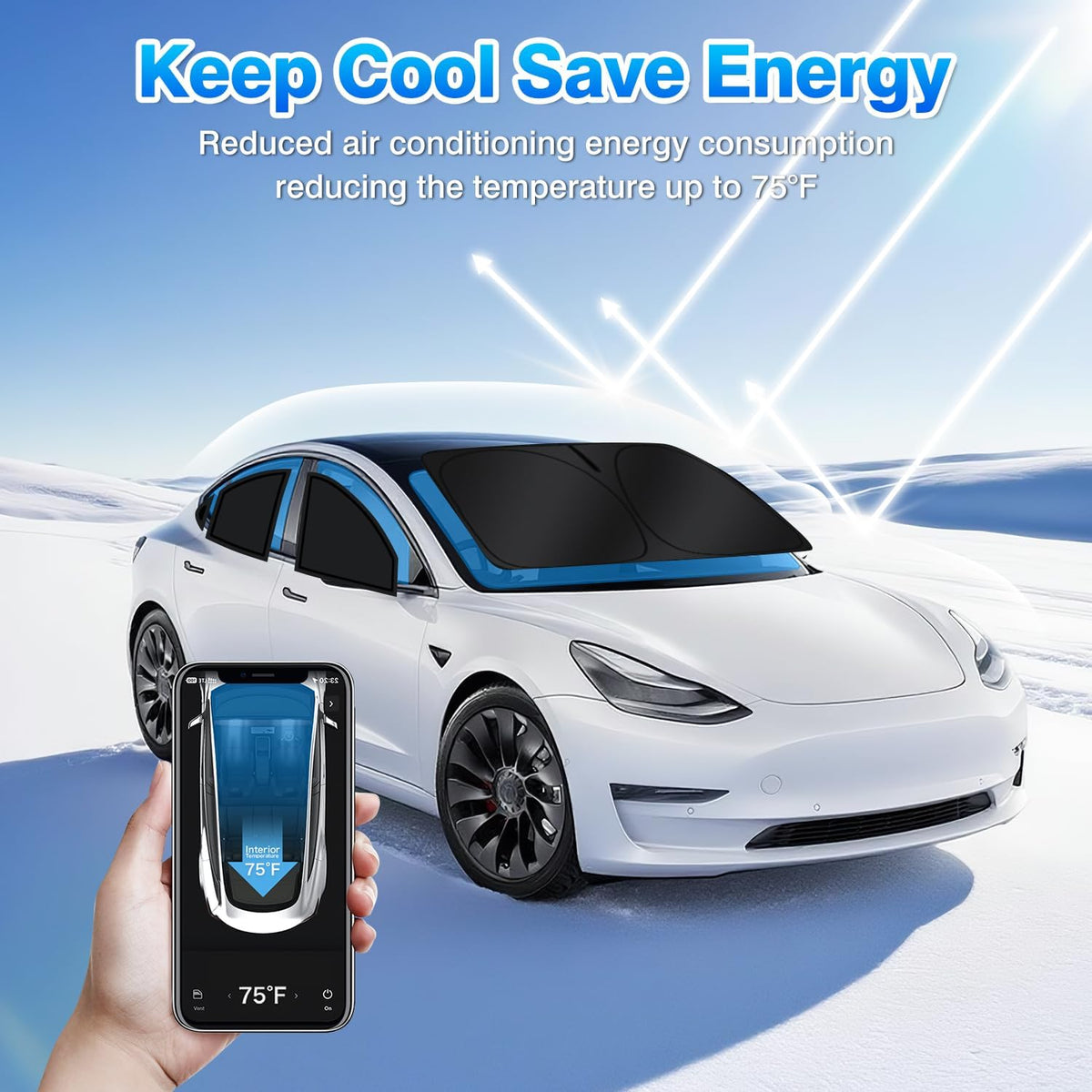 T TGBROS Windshield Sun Shade for Tesla Model Y 2020-2024(Not for Juniper) Car Window Shades Thicken UV Block and Blackout Privacy Foldable Sunshades 8PCS Keep Cool Sun Visor Covers
