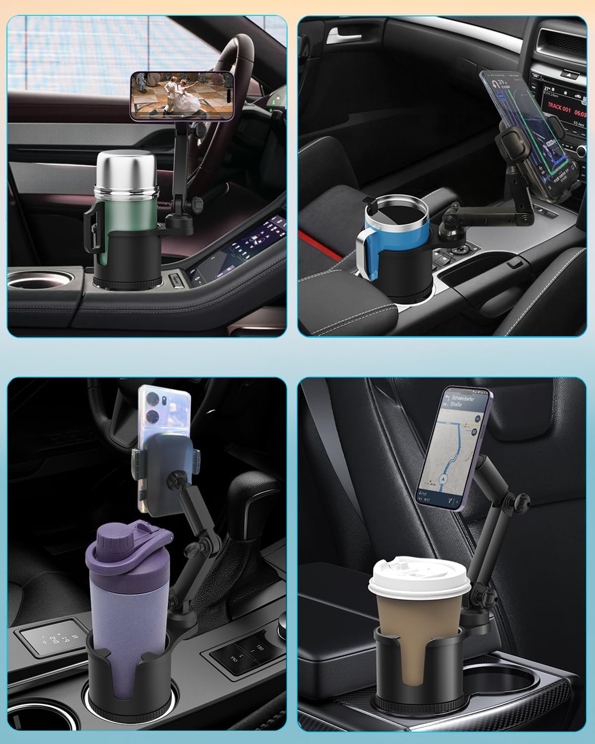 2-in-1 Cup Phone Holder for Car, 360° Adjustable Car Phone Mount