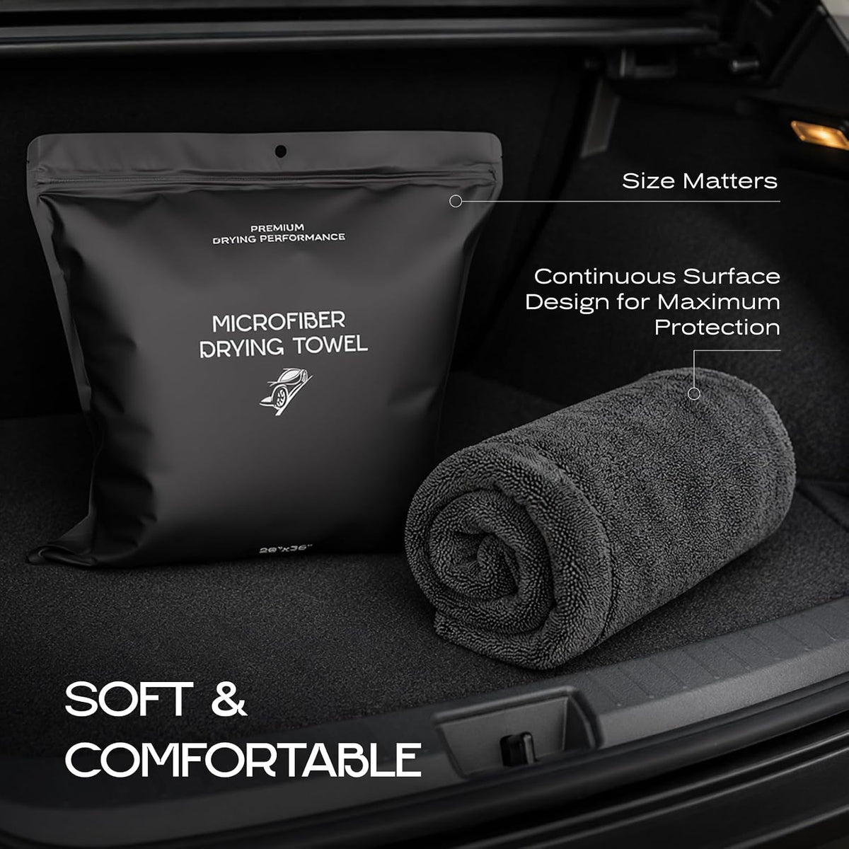 Premium Microfiber Car Drying Towel 28" х 36" 1300 GSM, Extra Large Absorbent Microfiber Towel for Cars, Trucks & SUVs, Lint Free Scratch Free Car Detailing Drying Cloth