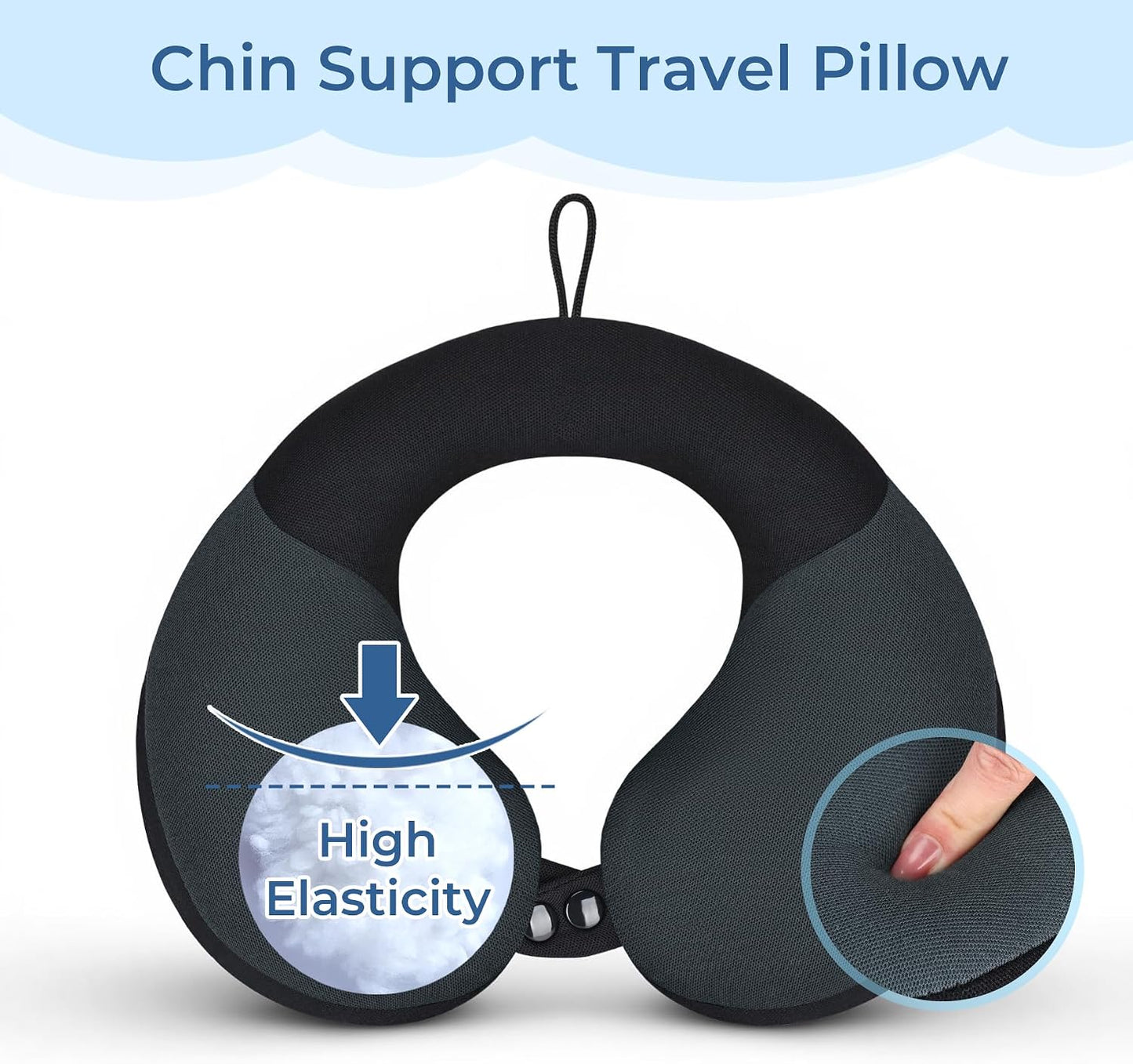 COOLBEBE Kids Travel Neck Pillow for Airplane & Car, Soft Breathable Fabric, Ergonomic Side Support for 3-12 Year Olds, Adjustable Snap Button, Travel Essential for Boys & Girls, Black & Grey