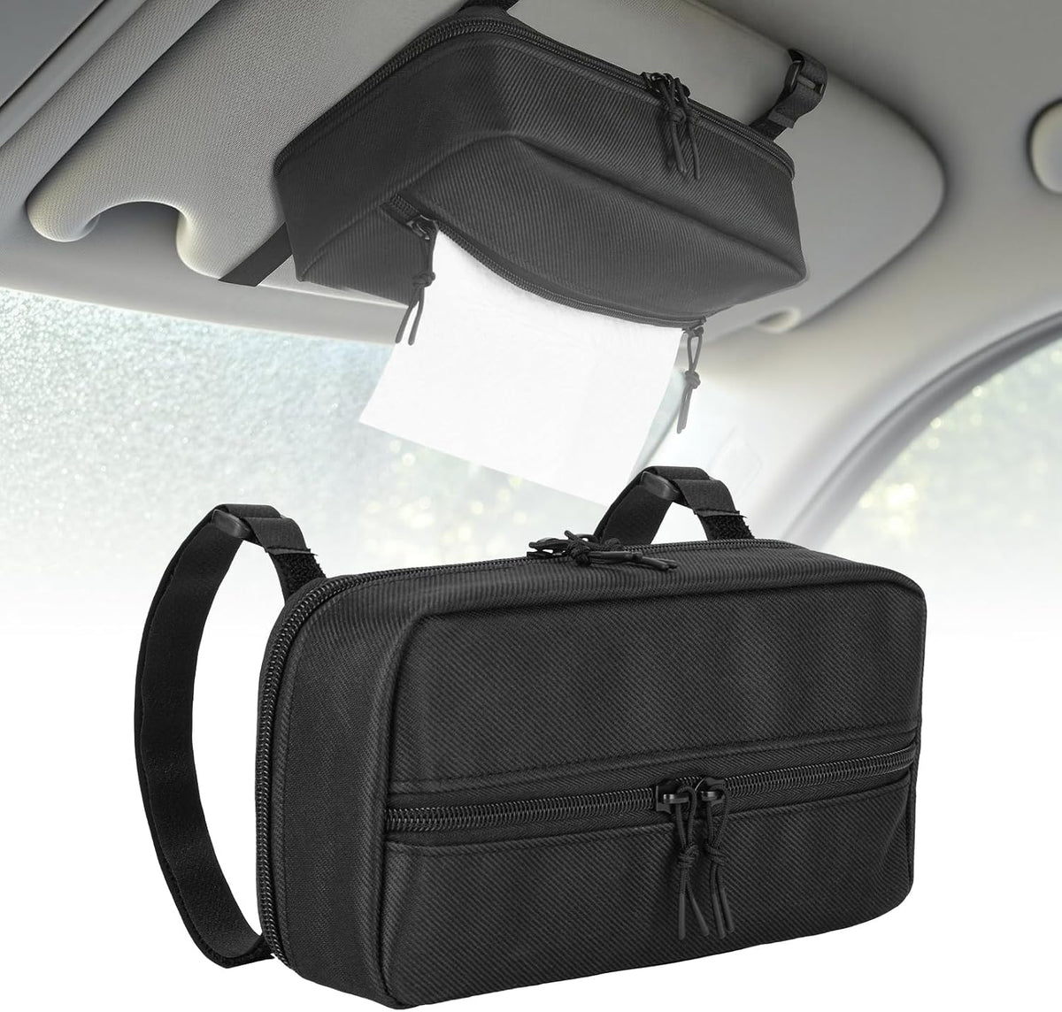 Homakover Car Tissue Holder for Visor, Adjustable Strap Napkin Holder for Visor, Carrying Case for Car Tissue, Fit Most Cars, SUV and Truck
