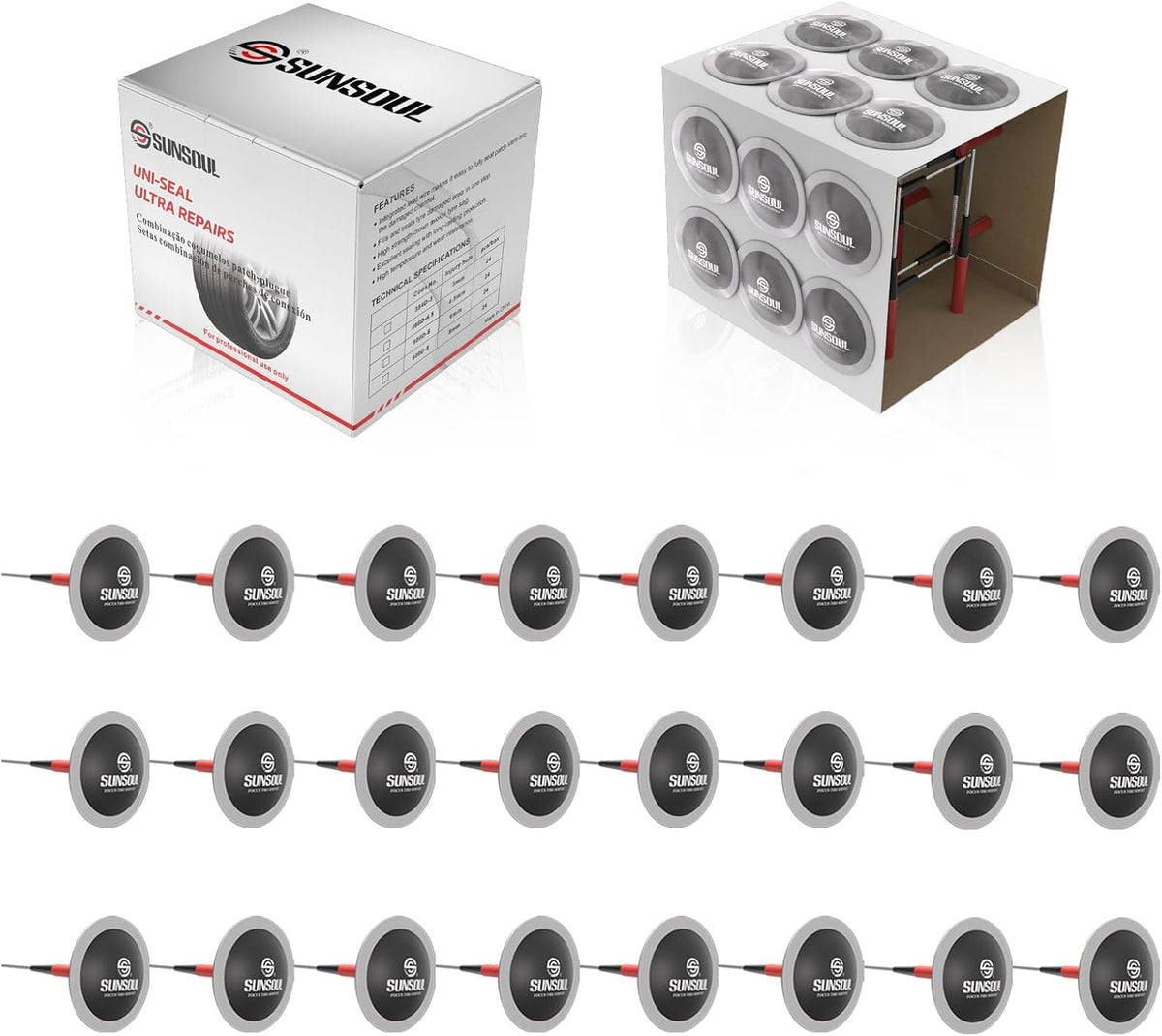 SUNSOUL 24pcs Large Tire Plug Patches, 0.30” x 2” Plug Patches for Tires