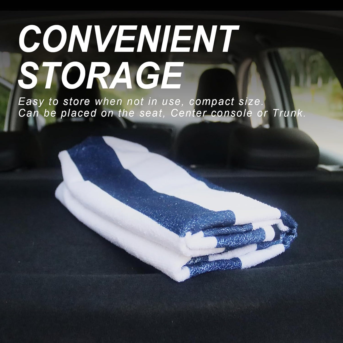 Sweat Towel Car Seat Cover Protector Front Seats for Gym Workout, Running, Swimming, Beach and Hiking, Waterproof Universal Seat Cover for Car, Trucks, Van & SUV (1, White/Blue Stripe, Front)
