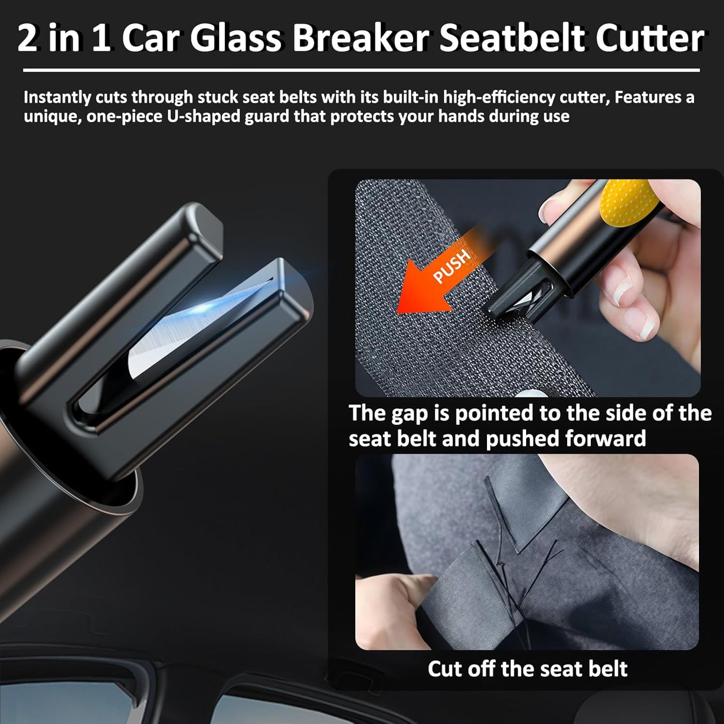 smosun Safehammer - 2026 Upgraded Safe Hammer Glass Breaker Under Water, Car Hammer Seatbelt Cutter Window Breaker Emergency Escape Tool,Free Antiskid, Safehammer Glass Breaker for New Cars (2PCS)
