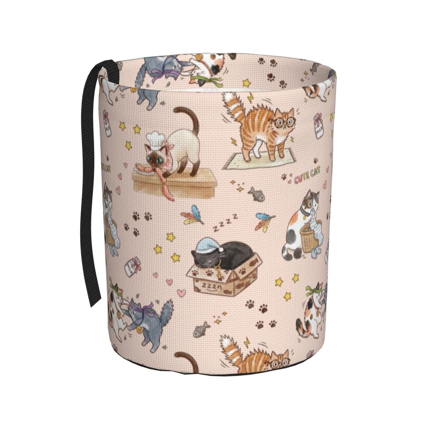 Cute Cats Car Trash can,car Garbage can, car Trash bin, Waterproof and Durable,Collapsible,Cylindrical, with Velcro Fastening Strap, Suitable for All car Models.