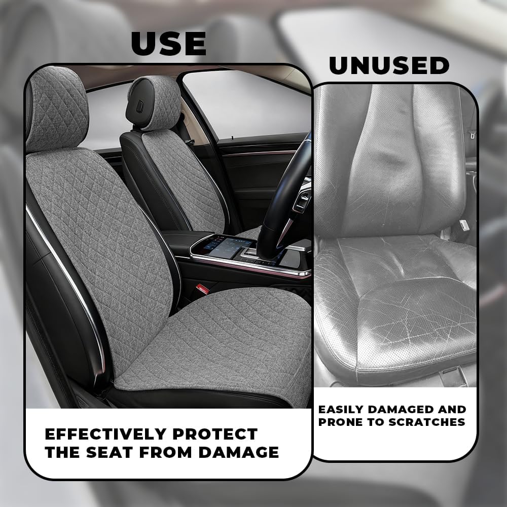 Partsable 2PCS Linen Car Seat Covers Front Seats,Breathable Cloth Fabric Car Seat Protector - Universal Cloth Seat Covers Fit for Cars, Vans, SUVs, Trucks and for All Seasons - Gray