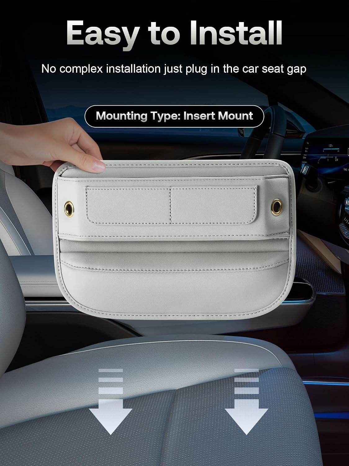 Universal Fit Premium Leather Car Seat Gap Filler Organizer, Center Console Organizer with Card Slots, Clever Gifts for Car SUV Truck Owners (Beige, 2 Pack)