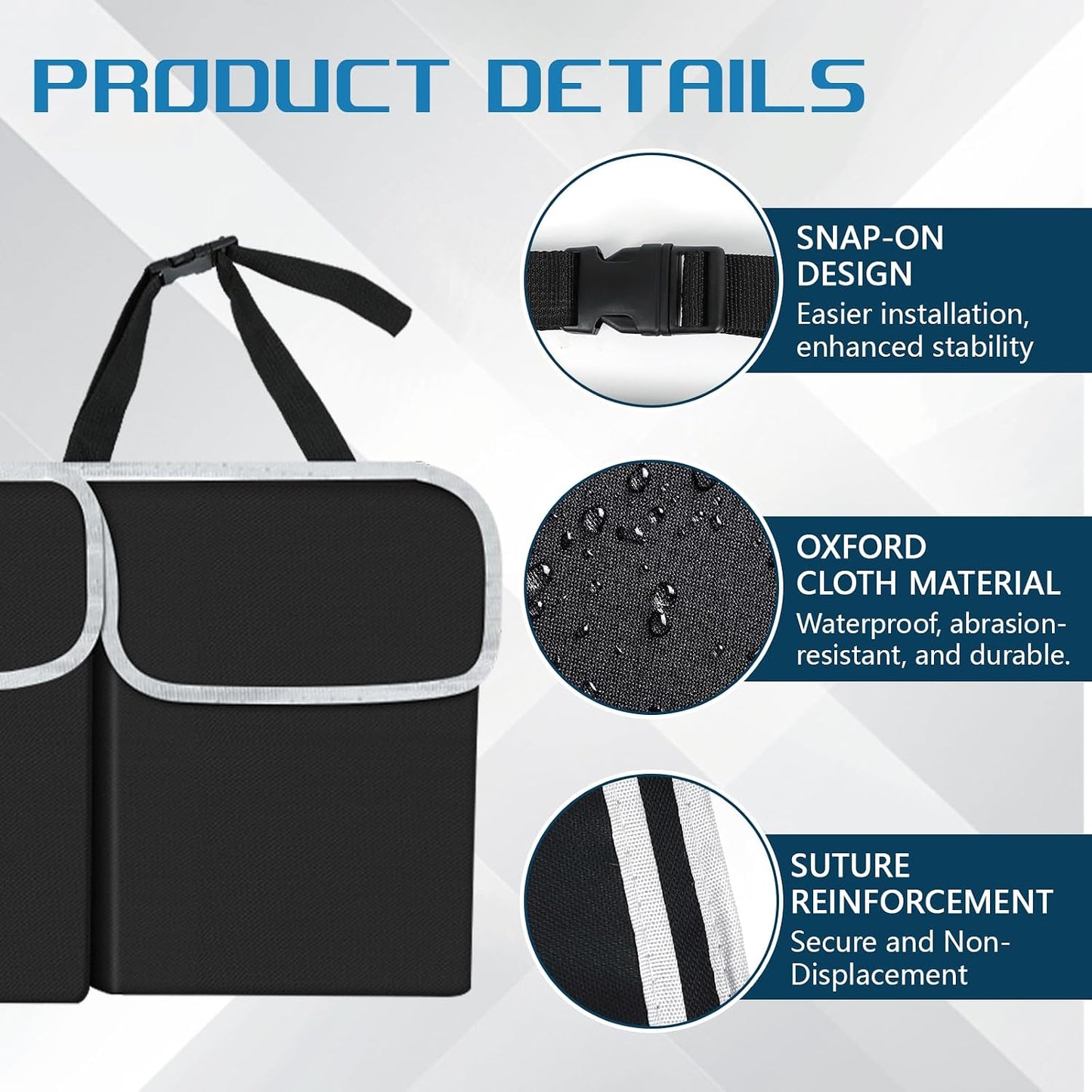 wuyaoyao Car Trunk Organizer, Large Capacity Hanging Trunk Storage Organizer with Pockets & Adjustable Straps, Oxford Fabric Vehicle Backseat Storage Bag, Universal Car Accessories (Regular)